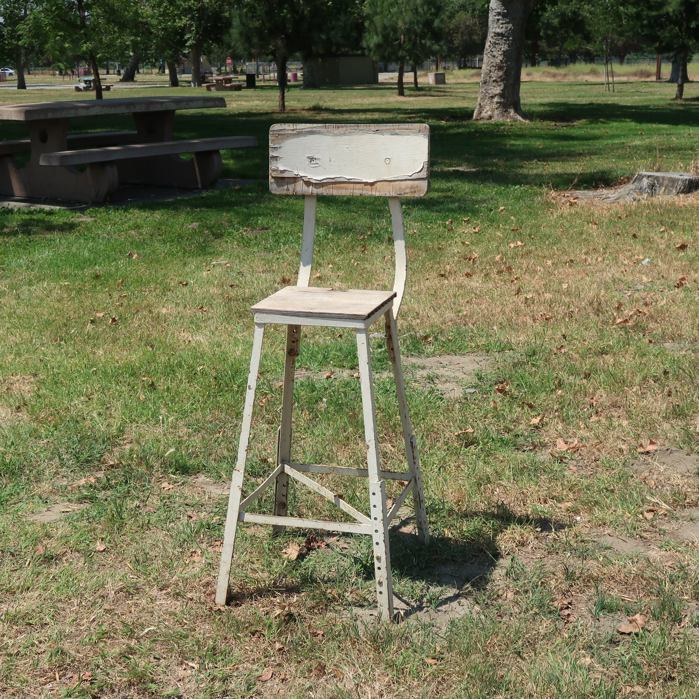 Vintage Angle Steel Stool Industrial Stool Plant Stand Weathered White