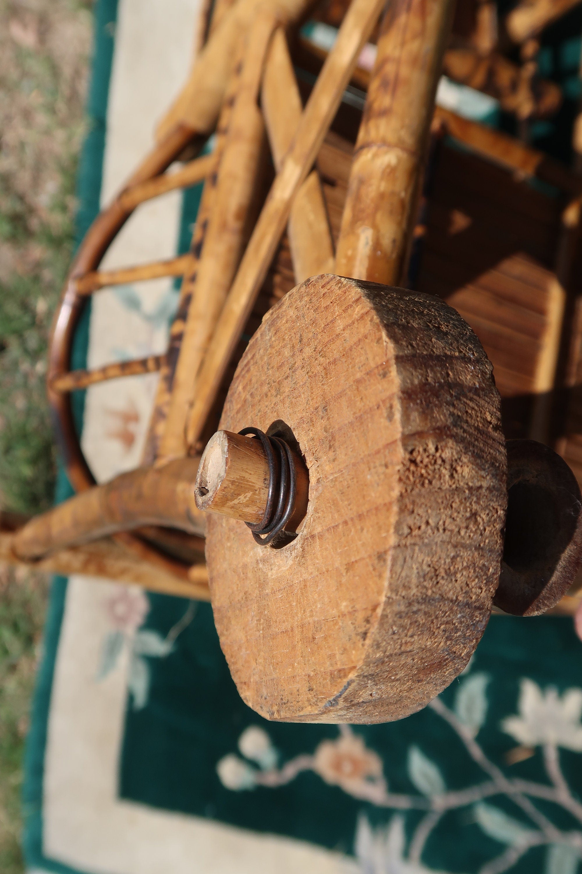 1970s Spanish Bamboo Wheeled Children's Trolley / Garden Plant Stand Holder (Local Pickup Only)