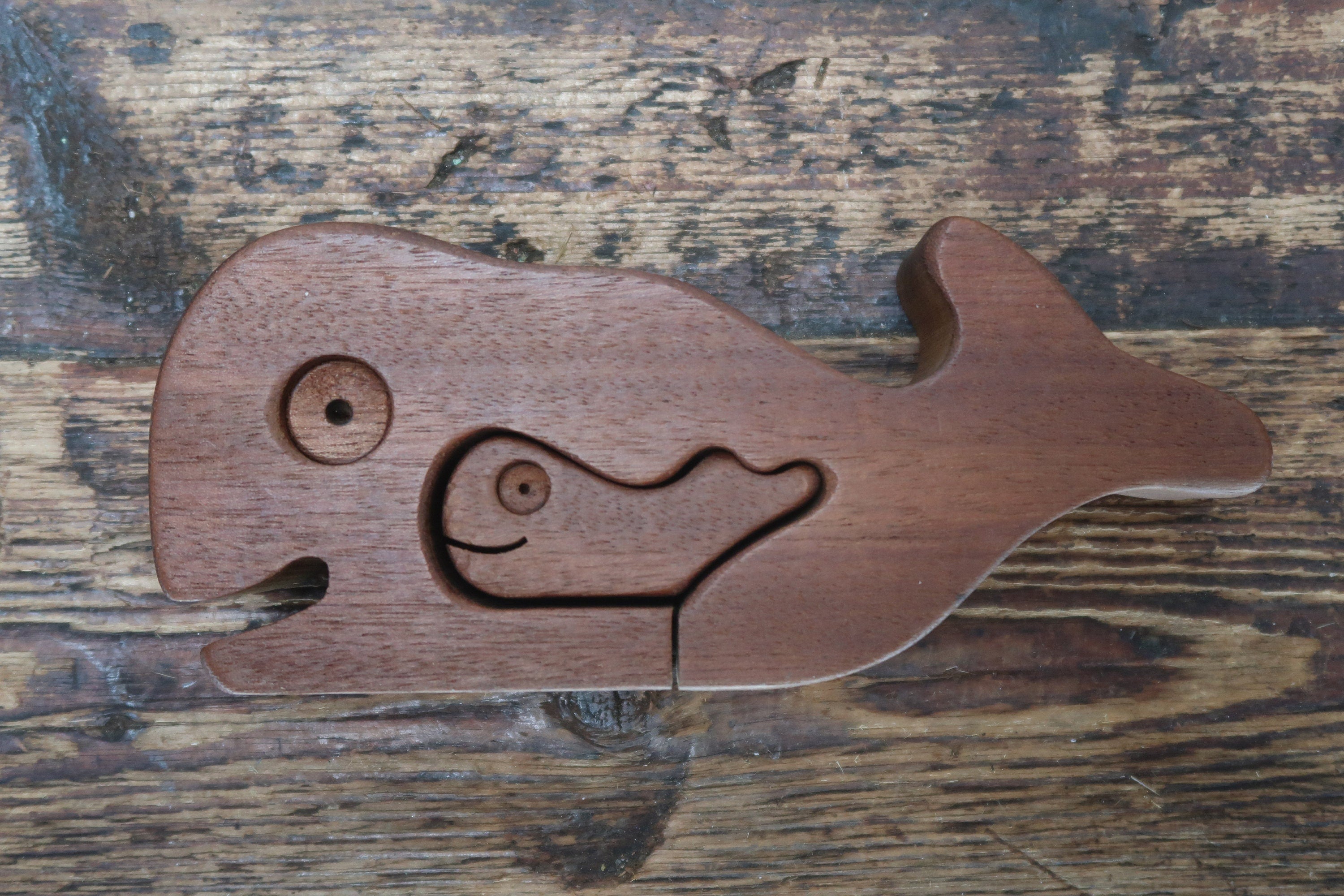 Bob Ameri Hand Carved Wooden Whale With 2 Baby Whales