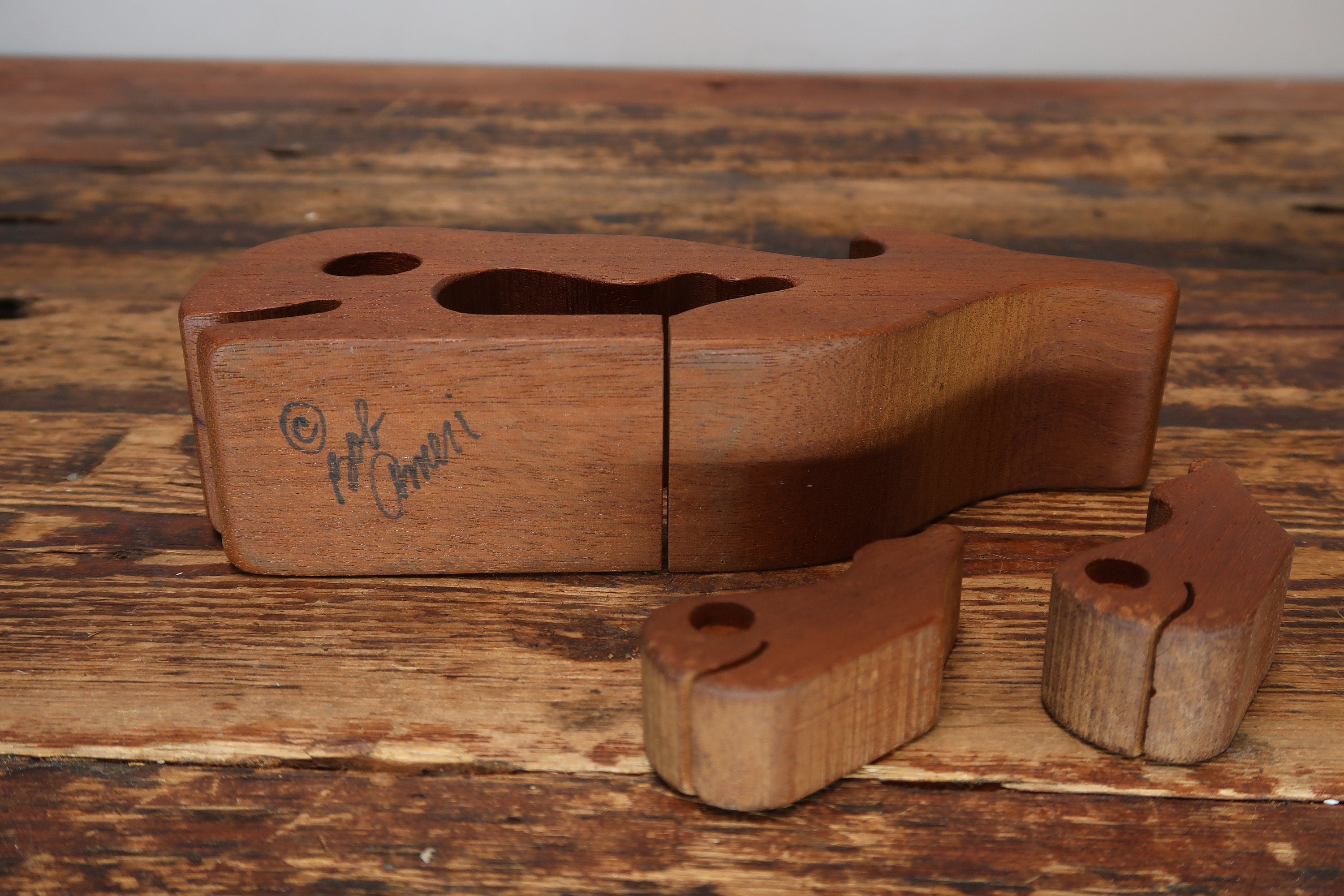 Bob Ameri Hand Carved Wooden Whale With 2 Baby Whales