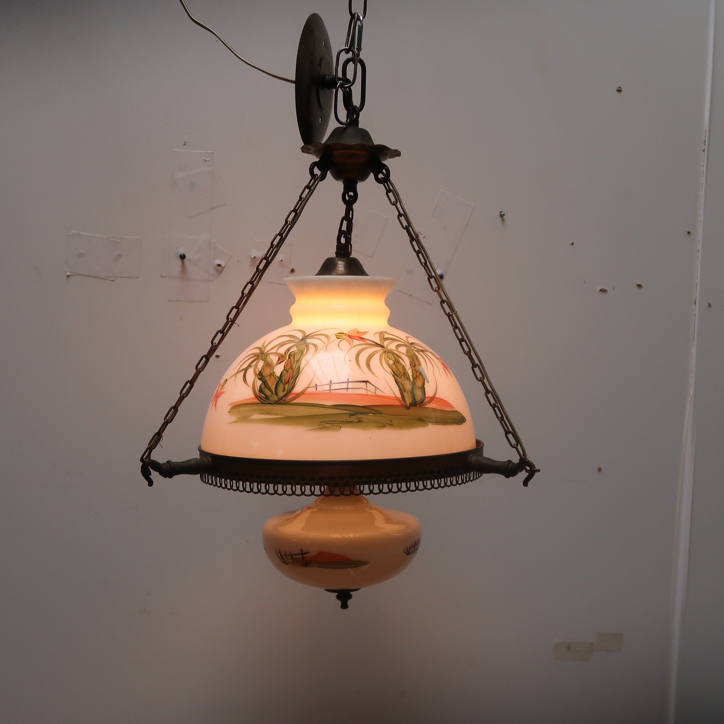 Vintage Hand Painted Shade Pendant Ceiling Fixture (U.S Free Shipping)