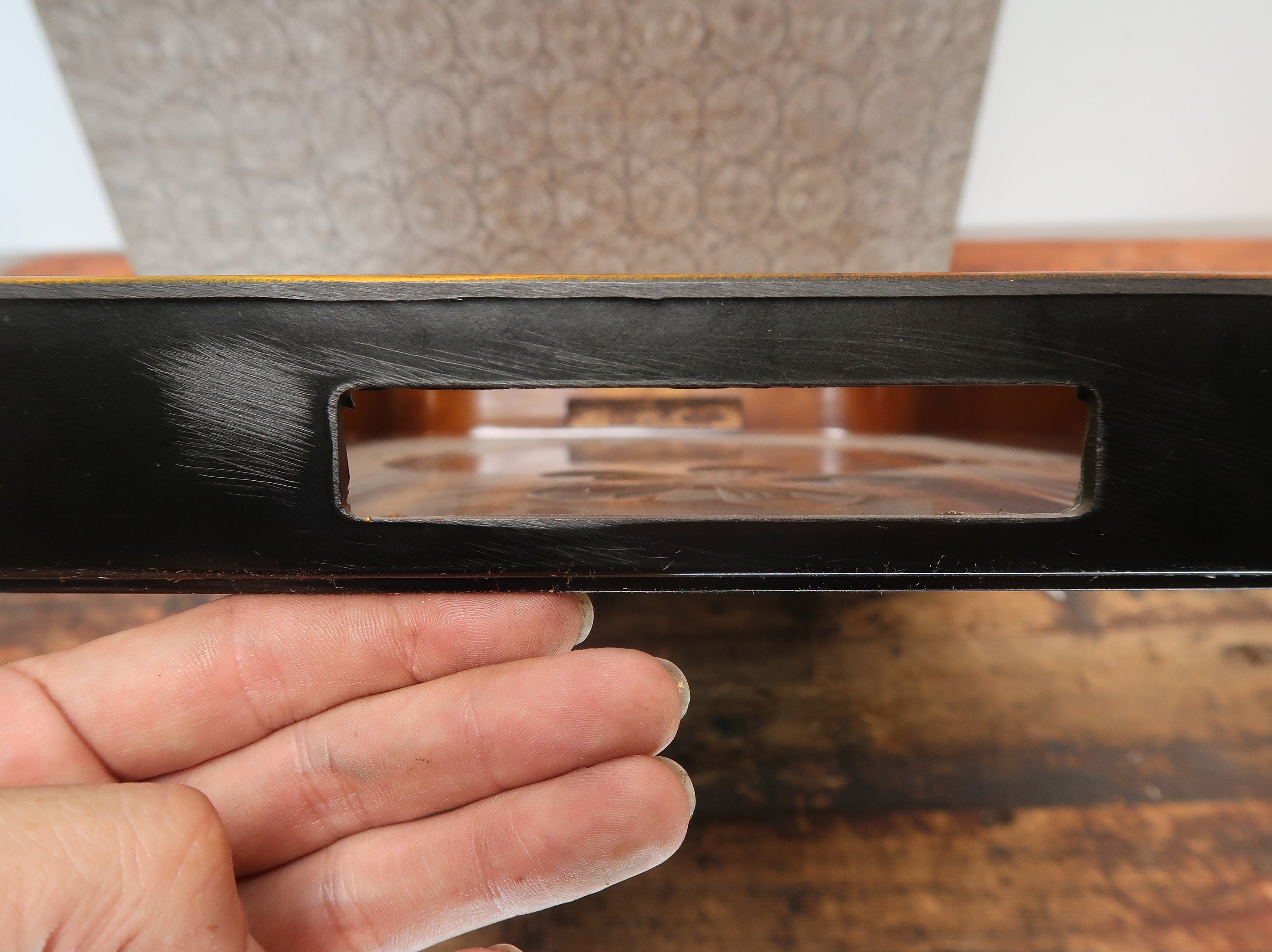 Vintage Japanese Fake Wood Serving Tray Obon Brown MARUSEI 18" x 12" x 1.25"