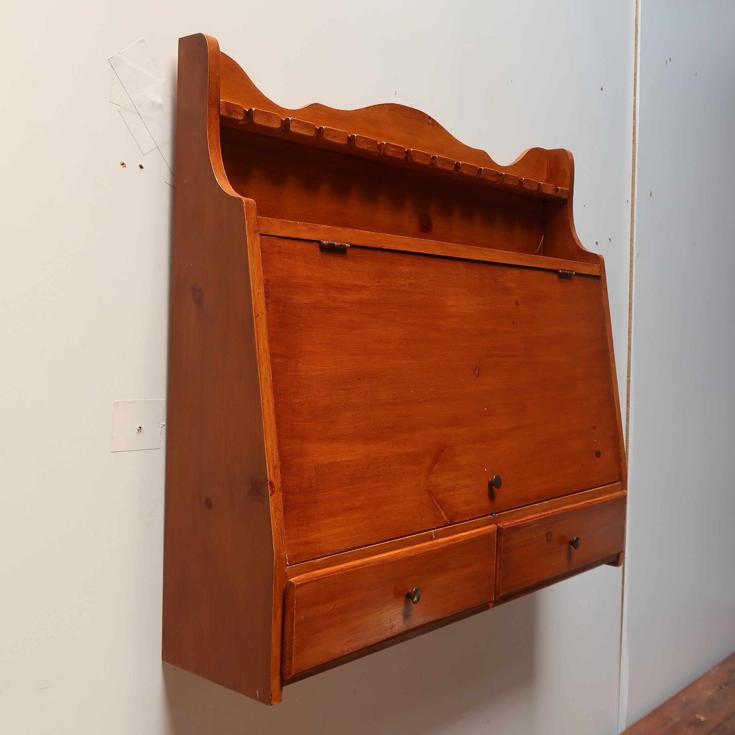 Vintage Maple Wood Wall Mount Silverware Flatware Cabinet