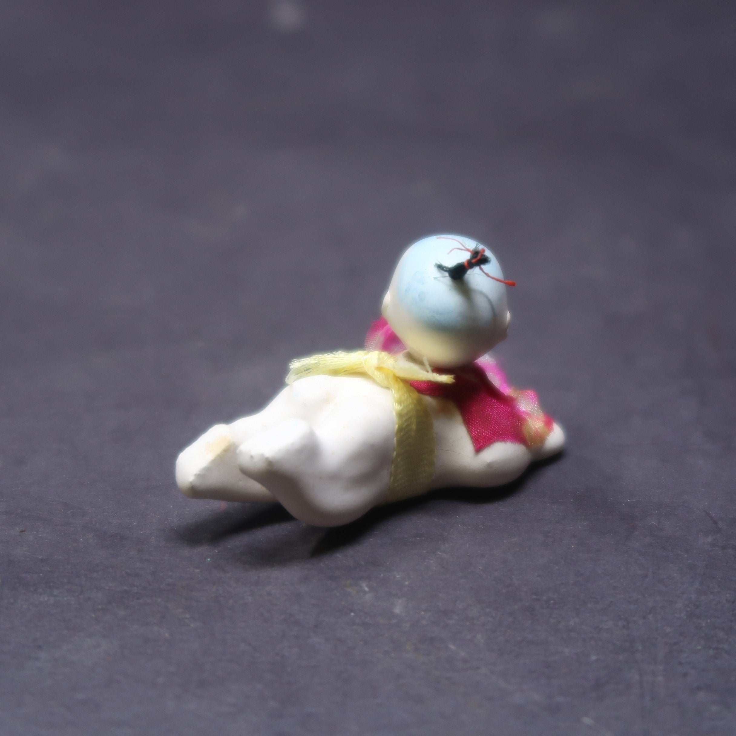 Antique 2" Long Miniature Crawling Baby Doll Japanese Porcelain Doll 1920s