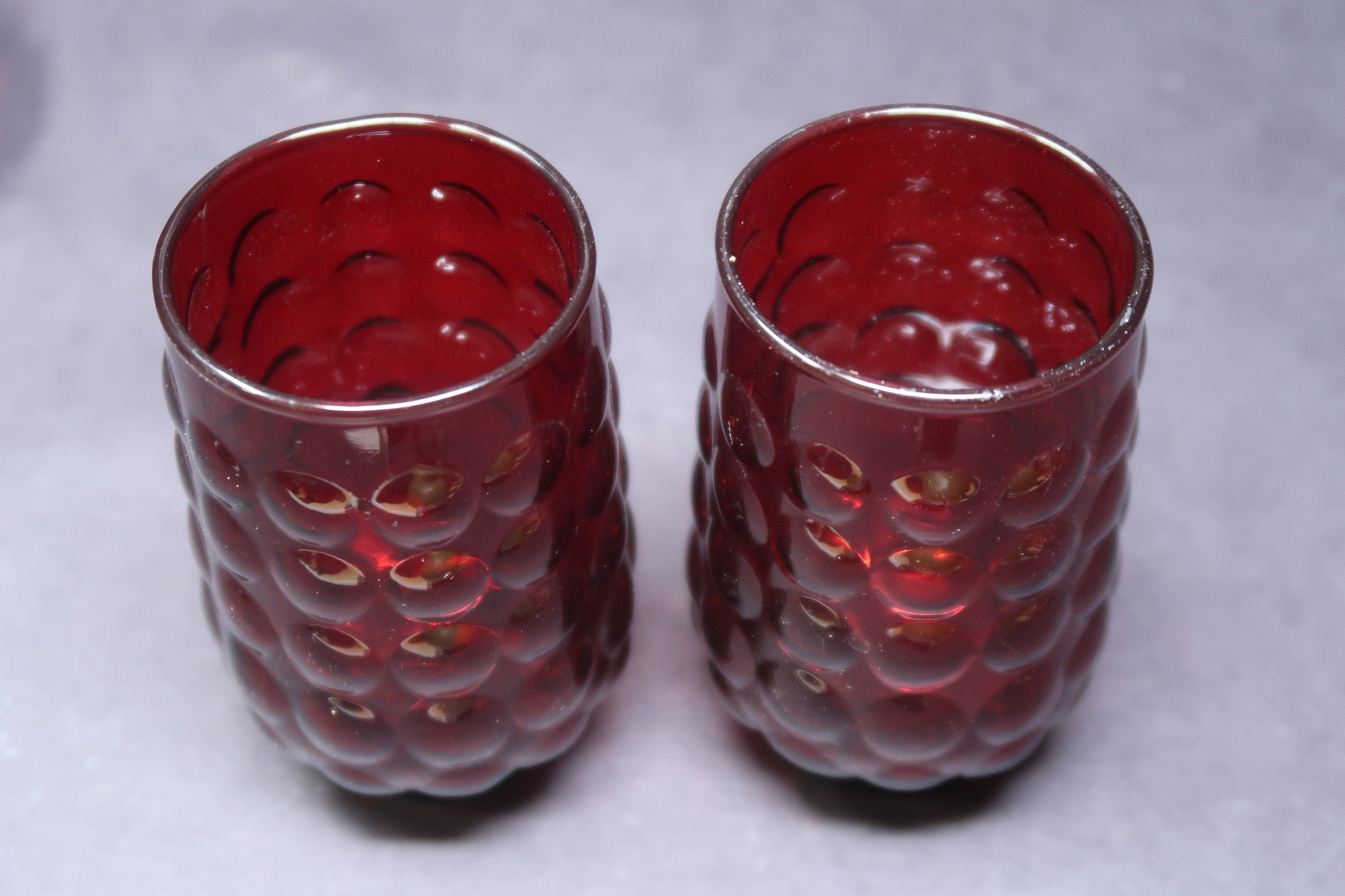 Vintage Anchor Hocking Royal Ruby Red 3 Piece Bubble Set 2 Tumblers & 1 Bowl