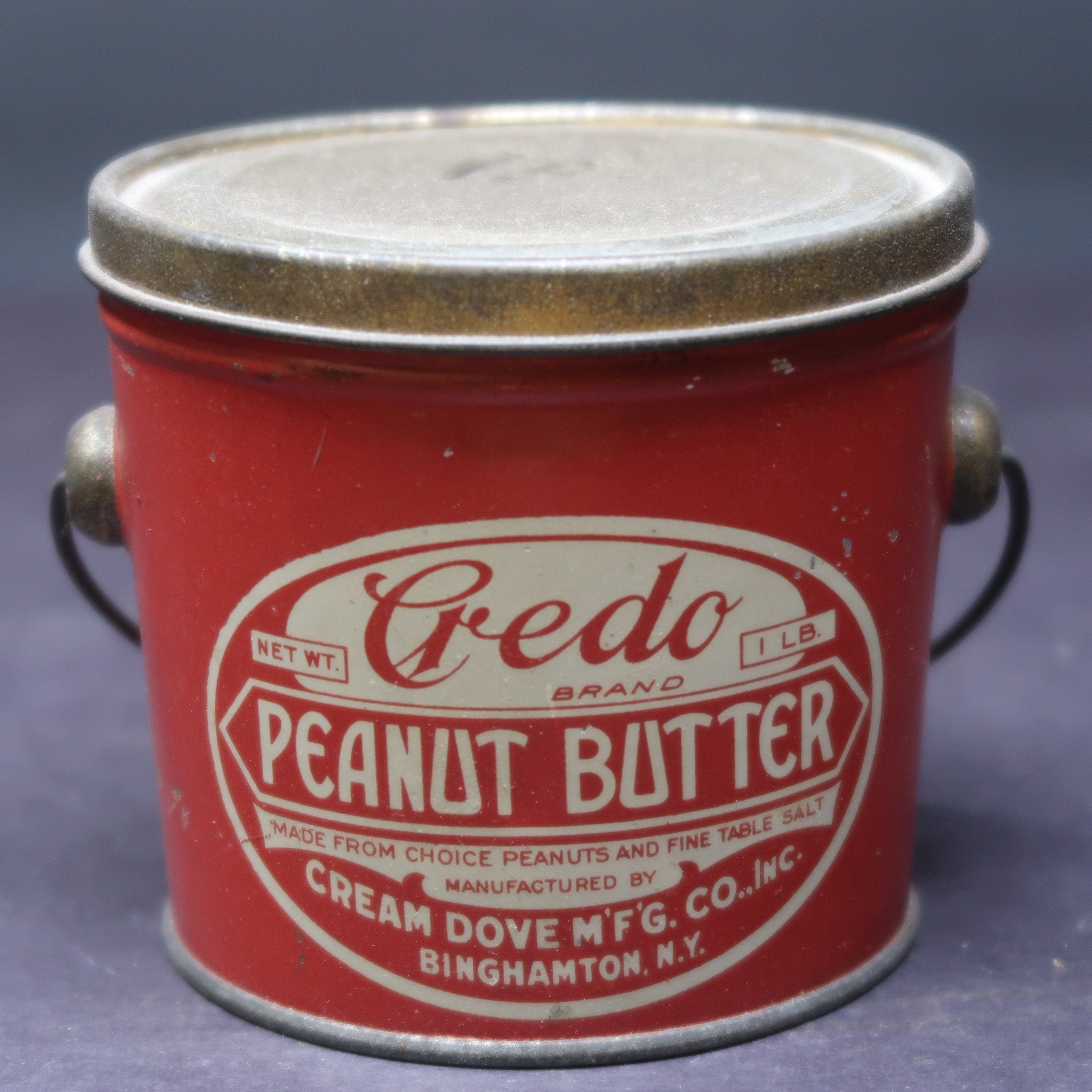Credo Brand Peanut Butter 1 Lb. Tin Pail Cream Dove Mfg. Co Inc. Binghamton, NY