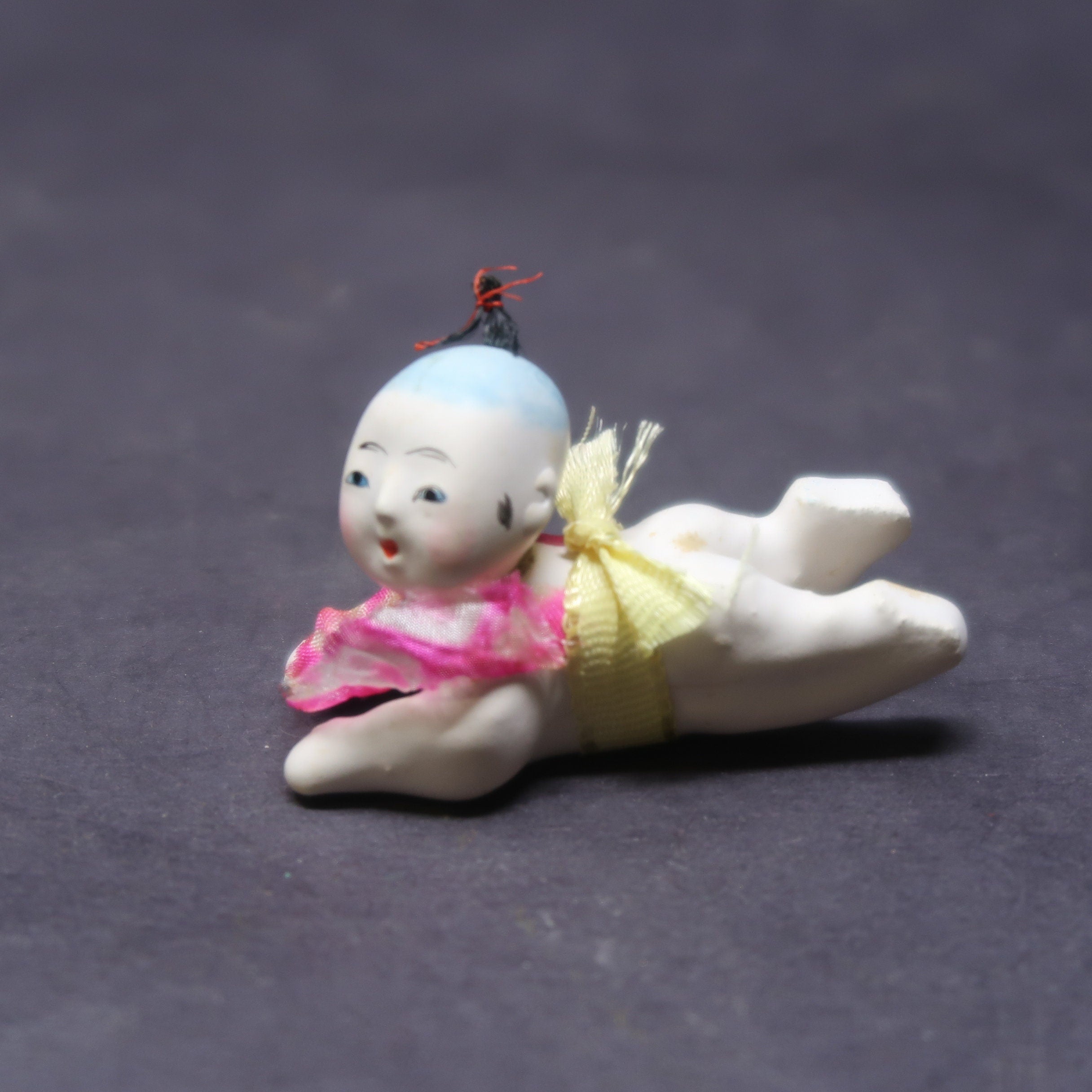 Antique 2" Long Miniature Crawling Baby Doll Japanese Porcelain Doll 1920s