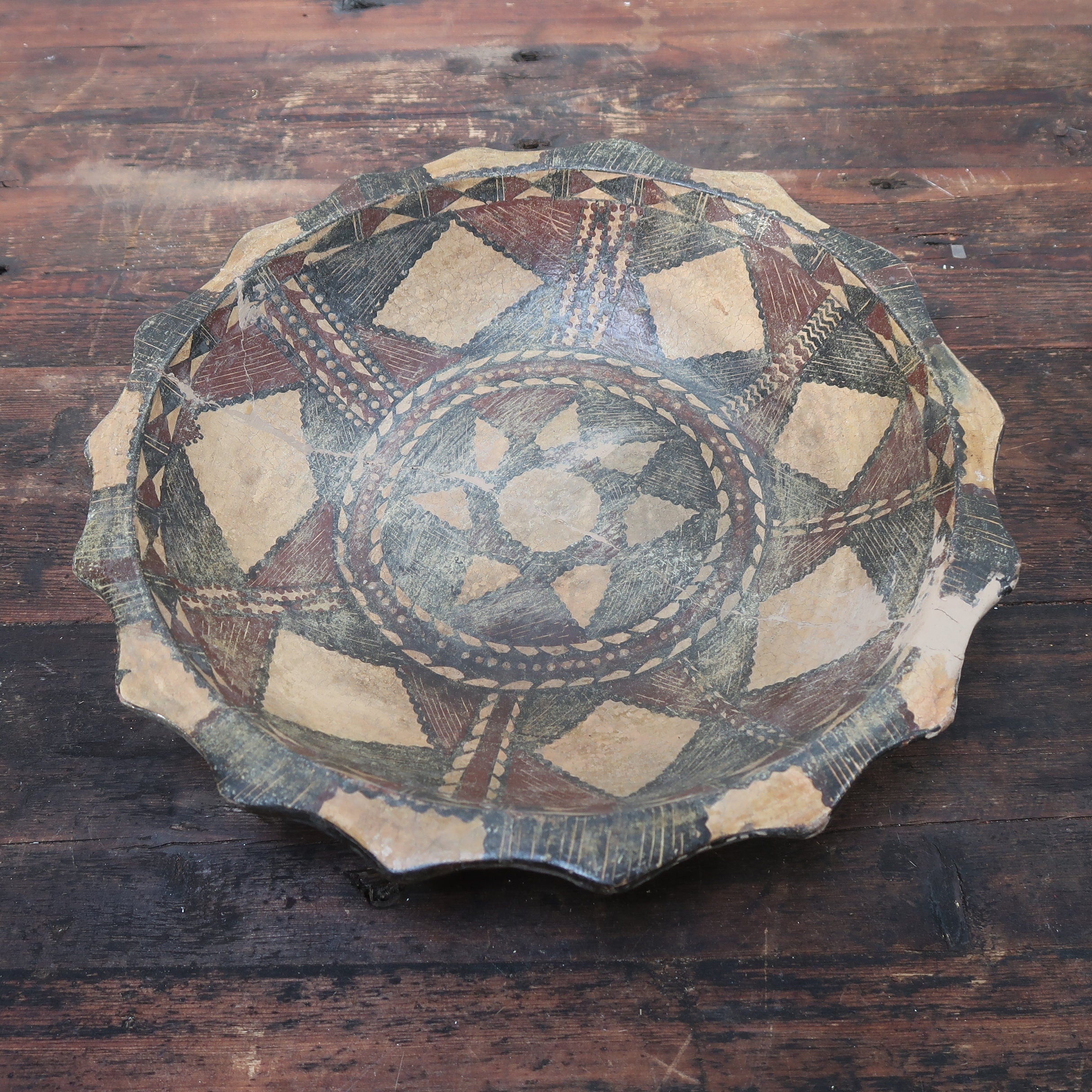 Algeria Dish Amazigh Kabylie Berber Terracotta Zig Zag Edge Platter 14" x 2.5" H