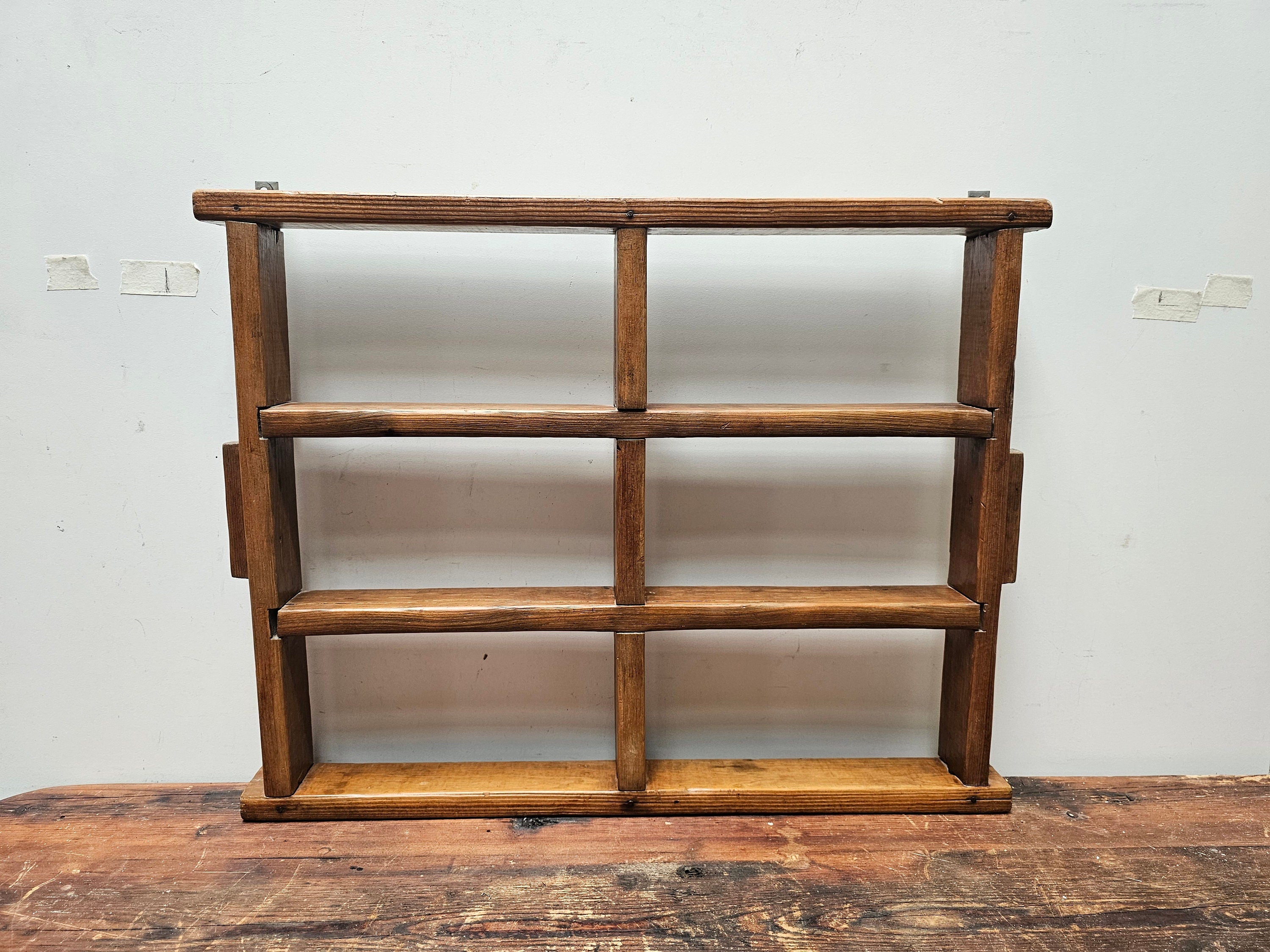 Antique Wood Brick Mold Shot Glass Wall Display Holder