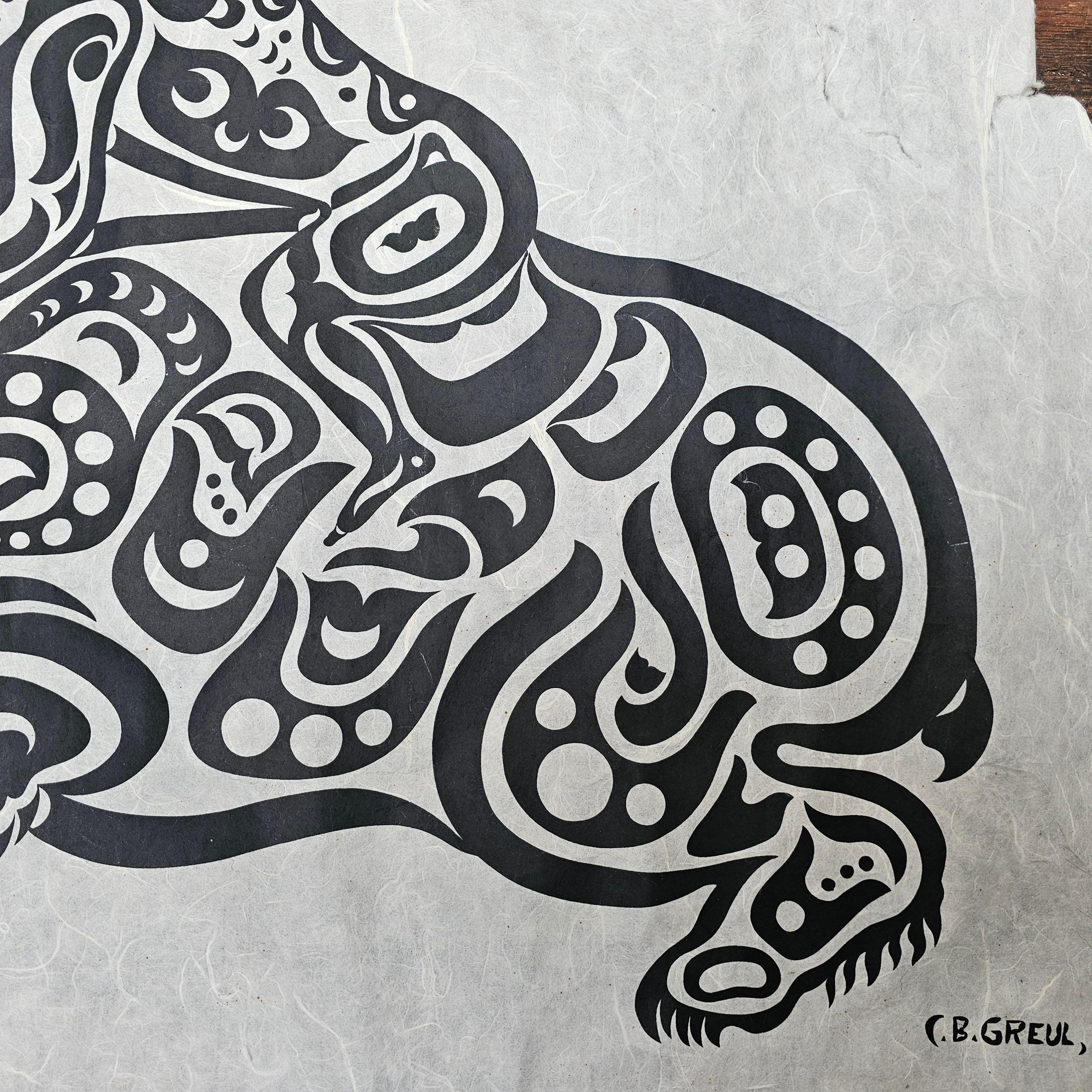 Charles B. Greul Serigraph On Rice Paper " Shaman with Grizzly " 36" x 24"