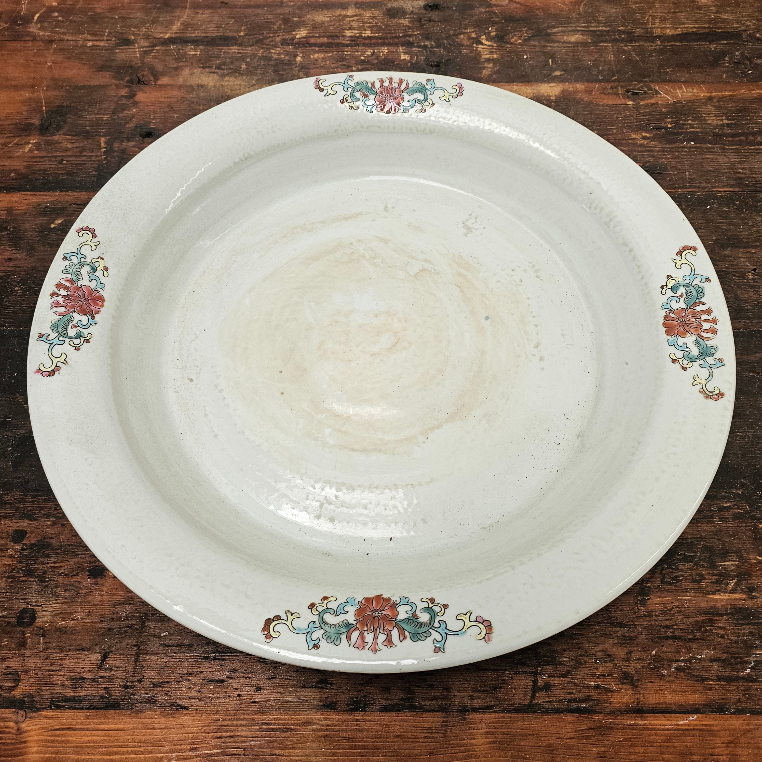 Antique Chinese Ceramic Planter Saucer Blanc de China Marked JIAQUING 19" Dia (B)