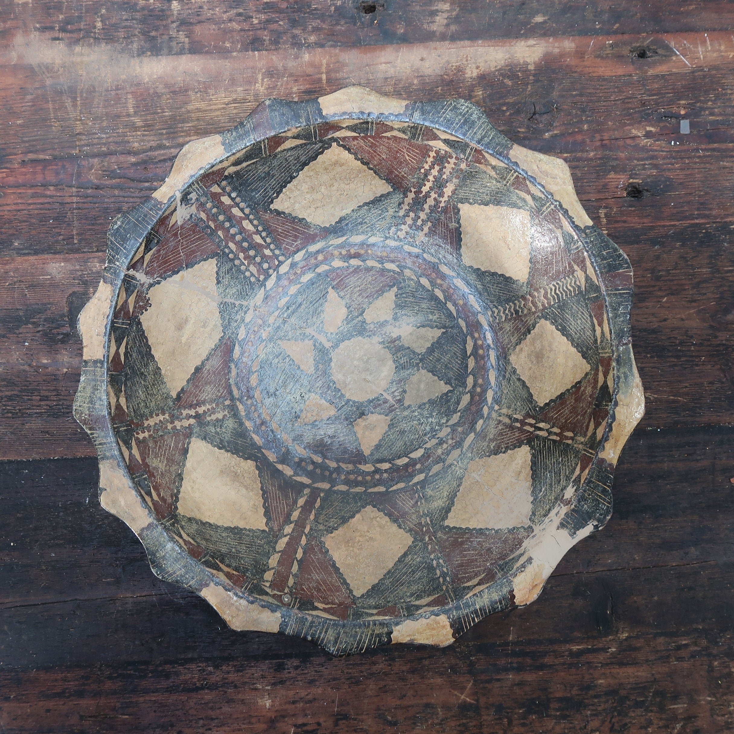 Algeria Dish Amazigh Kabylie Berber Terracotta Zig Zag Edge Platter 14" x 2.5" H