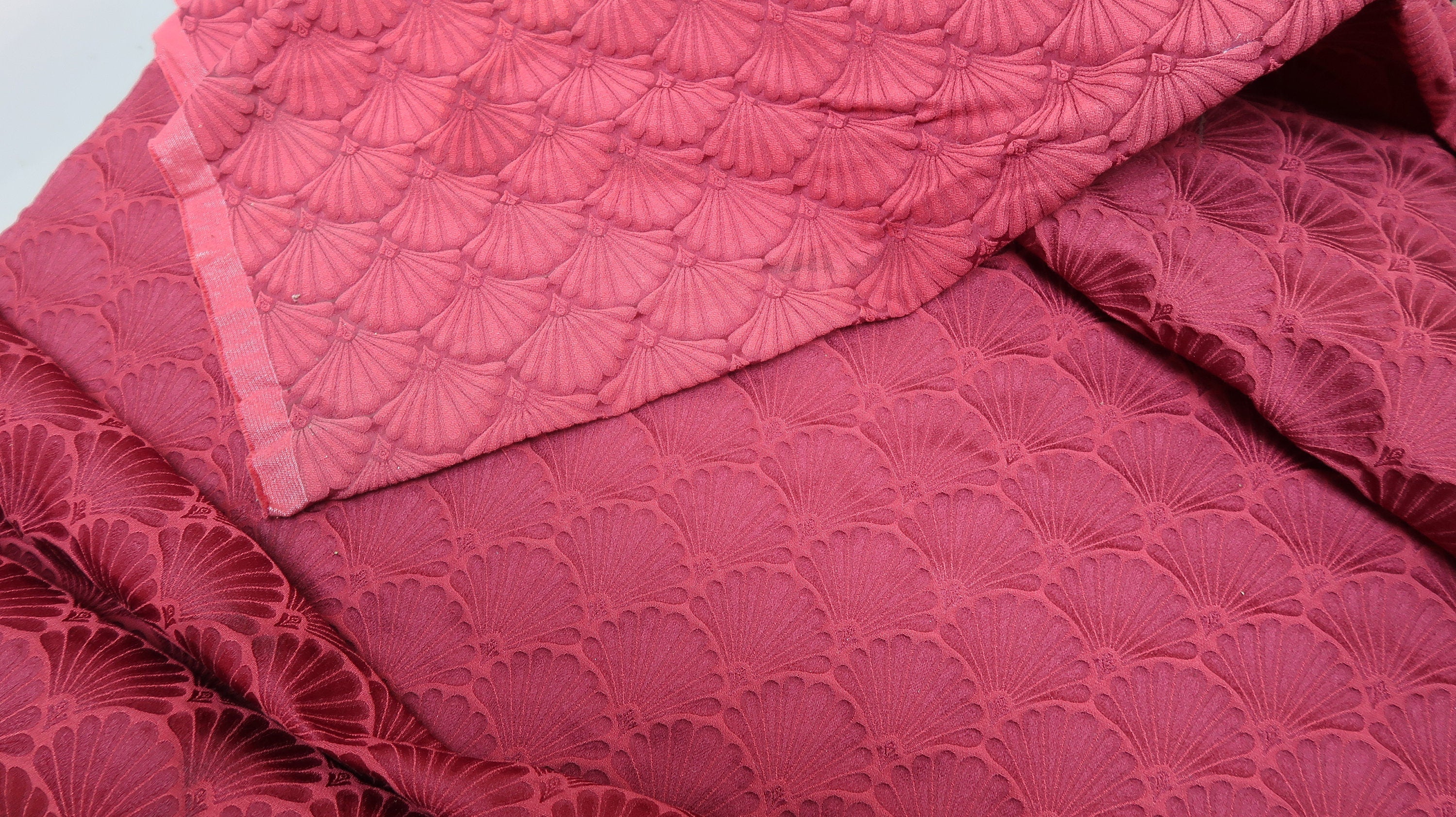 F. Schumacher Co. Vintage Shell Pattern Fabric Burgandy 55" w x 6 ft