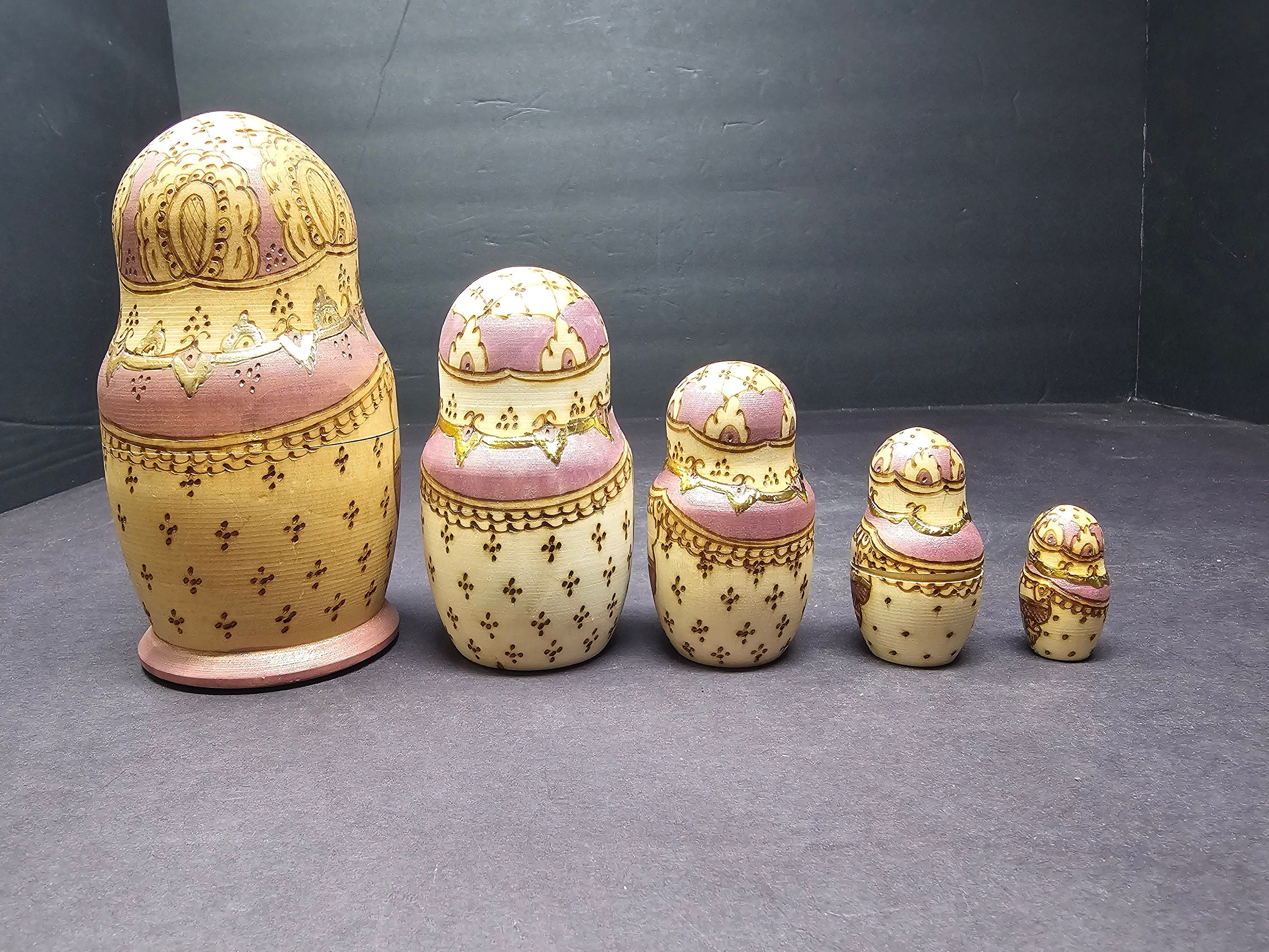 5 pcs Russian Matryoshka Nesting Dolls Signed