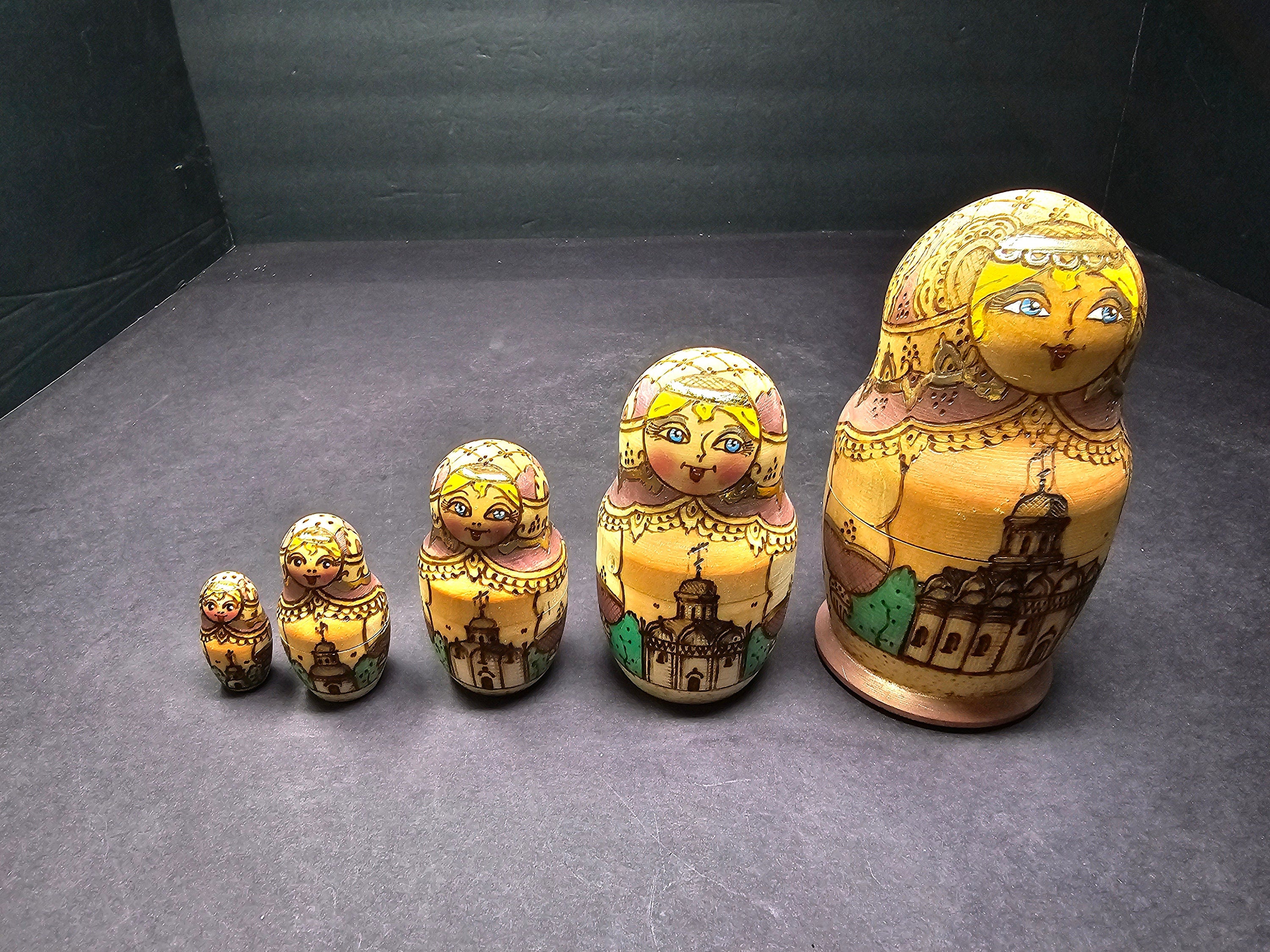 5 pcs Russian Matryoshka Nesting Dolls Signed