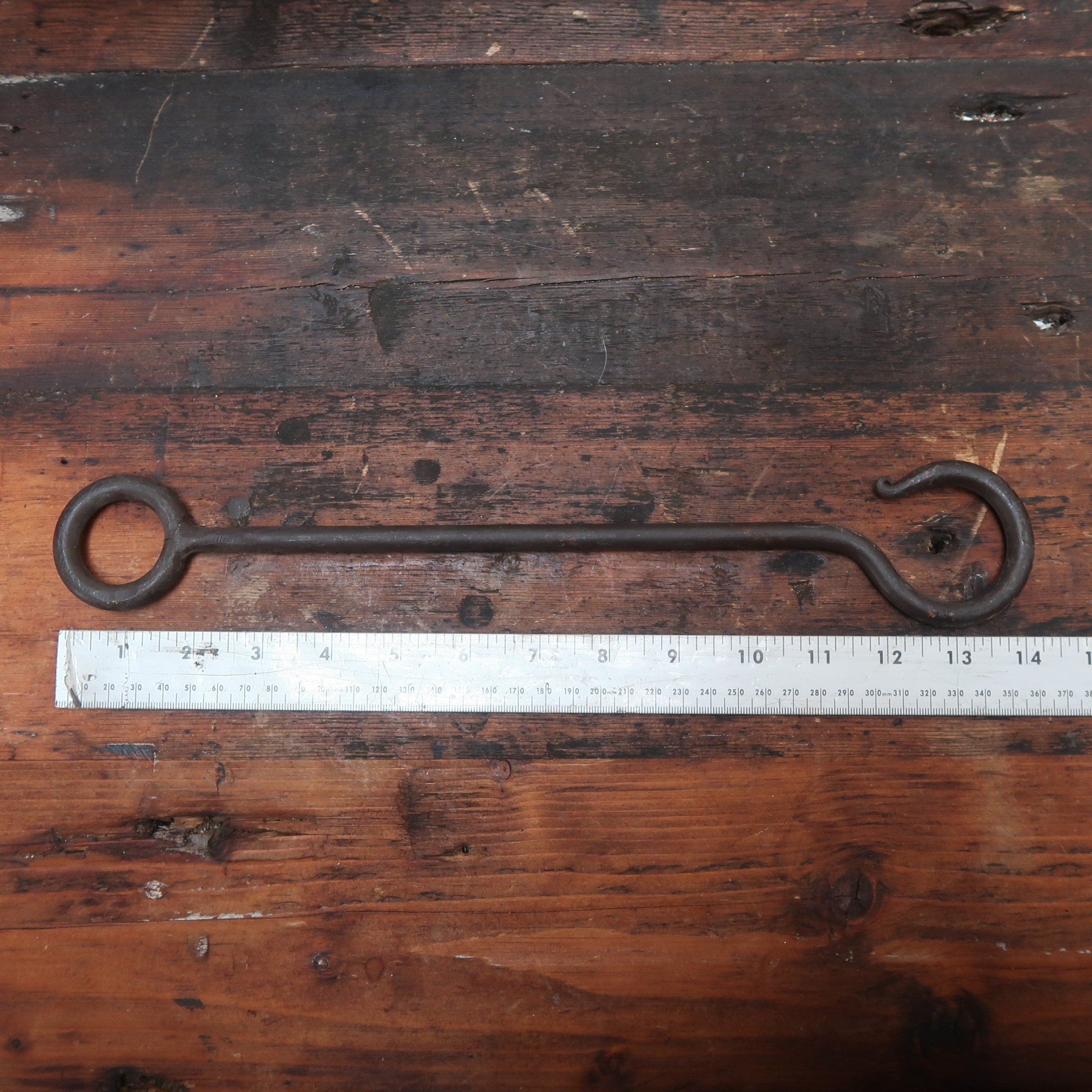 Hand Forged 14" L Wrought Iron Hook Blacksmith Antique