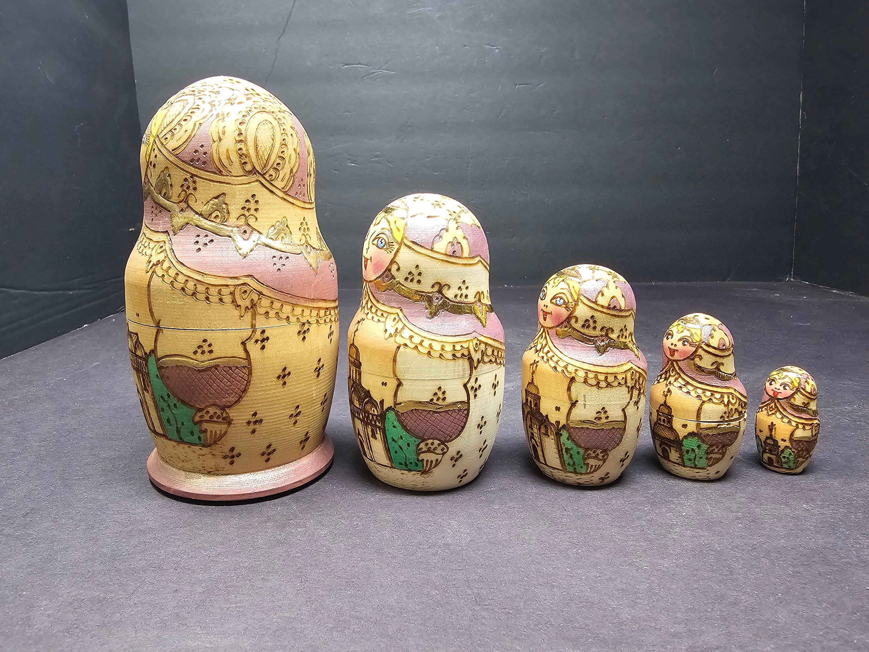 5 pcs Russian Matryoshka Nesting Dolls Signed