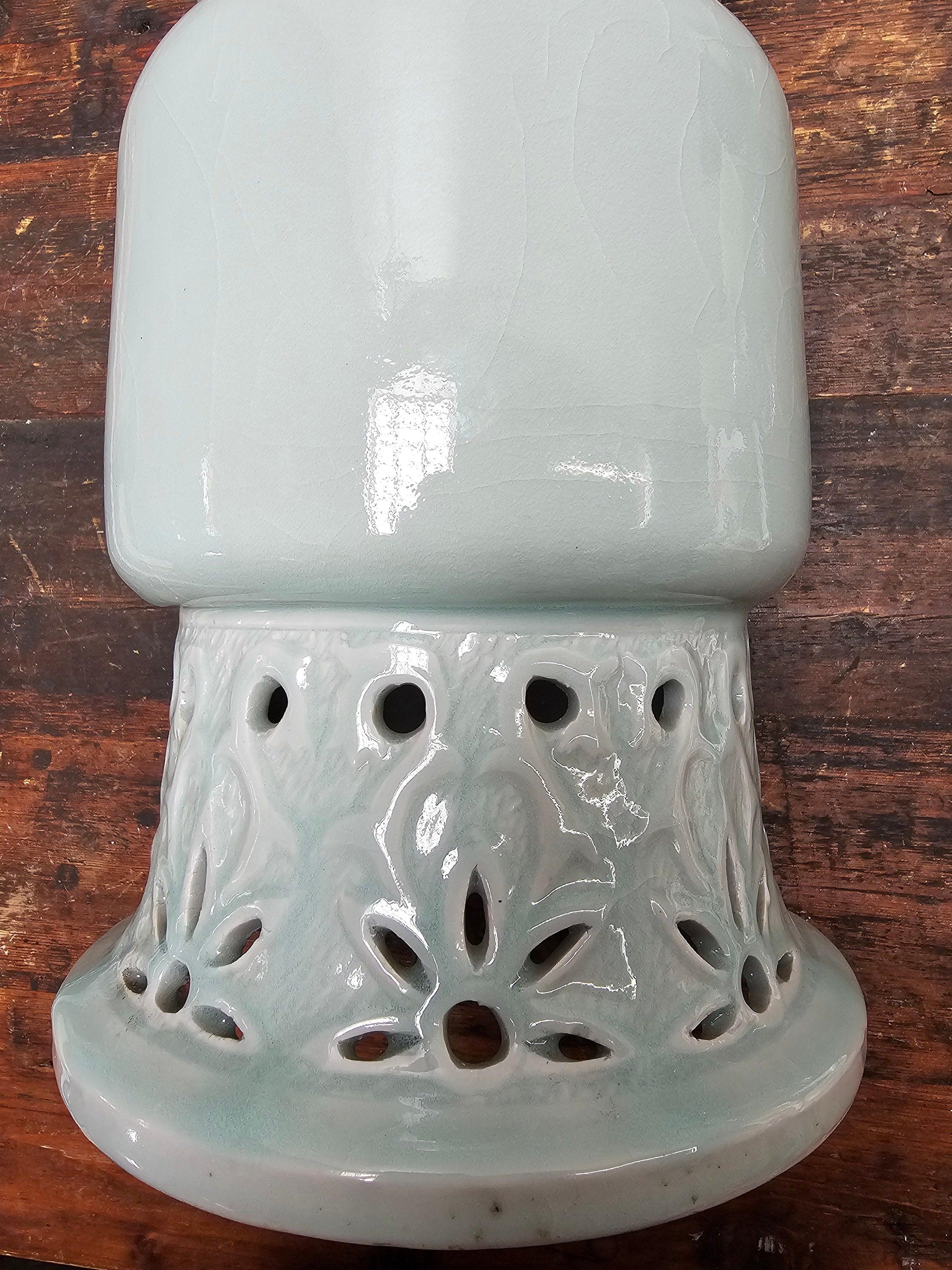 Chinese Gu Beaker Style Celadon Vase Footed Flower Vase 19.75" H