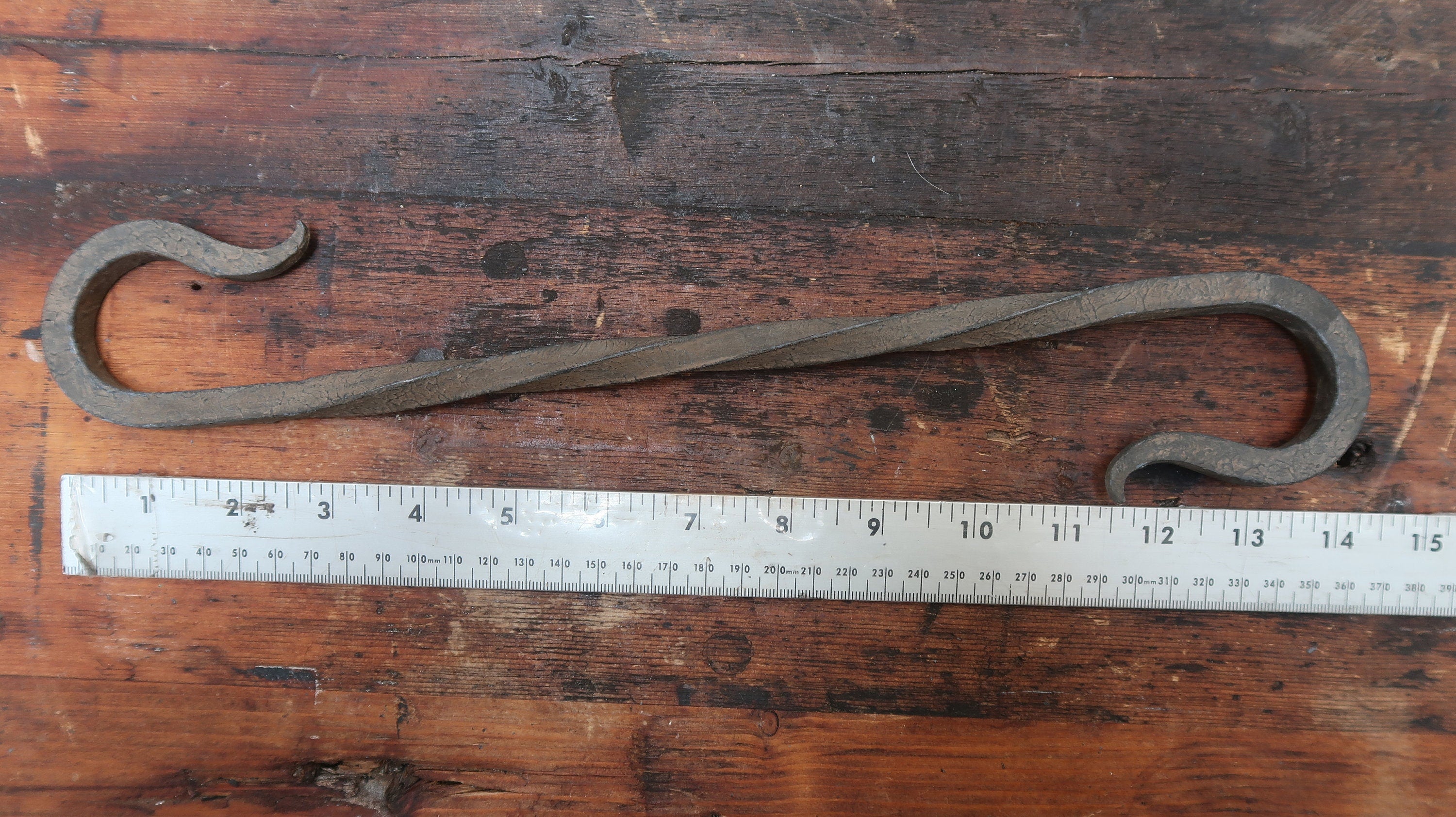 Hand Forged 14.25" L Iron Hook Blacksmith Vintage
