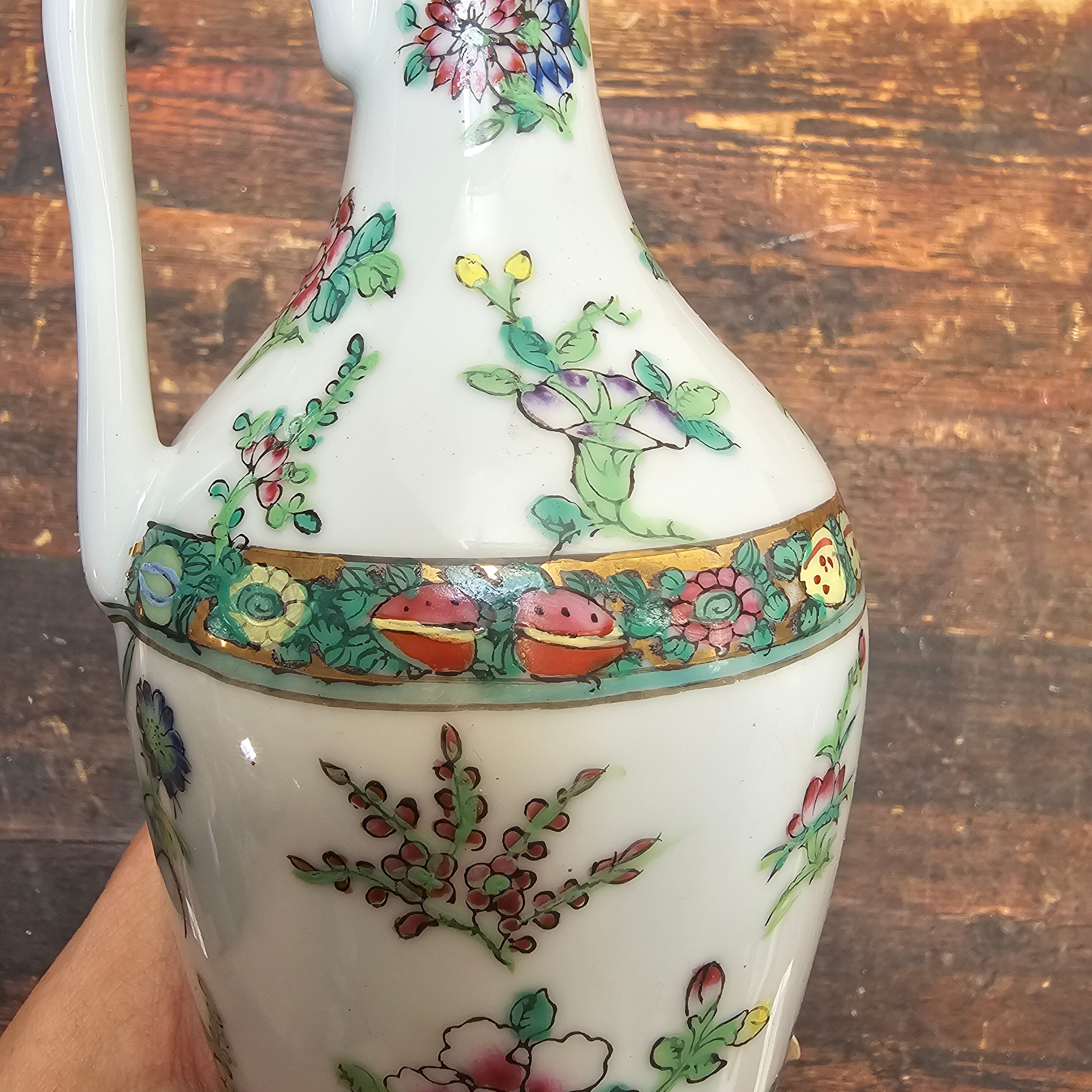 Antique Chinese Porcelain Doucai Ewer Pitcher Qianlong Mark 9" H