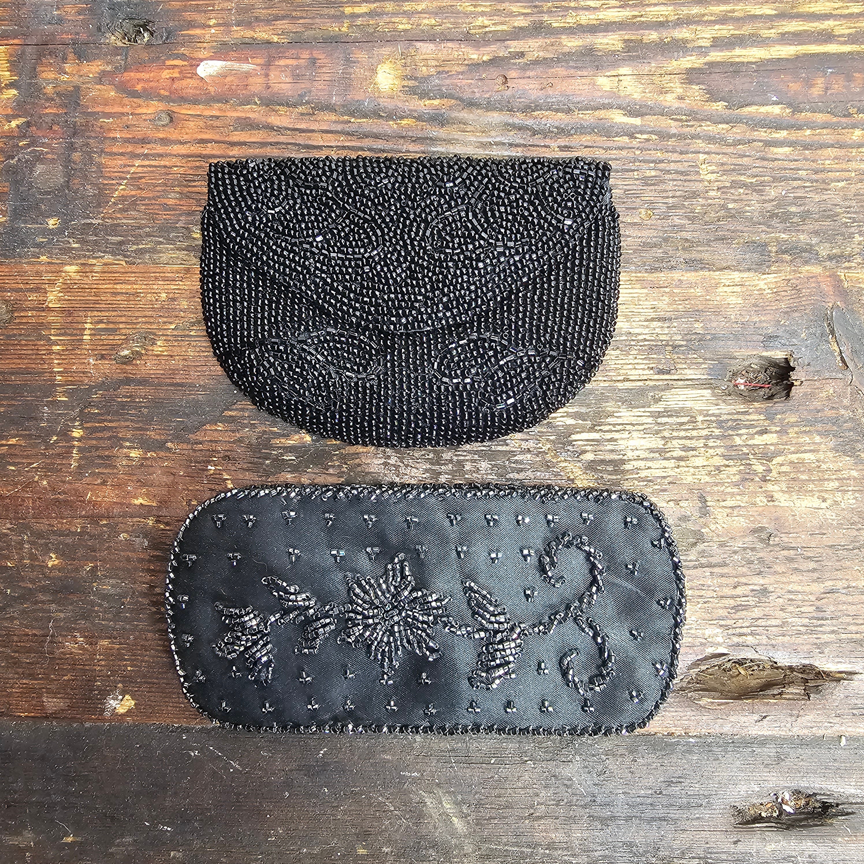 Black Beaded Coin Purse Wallet & Glasses Case Set