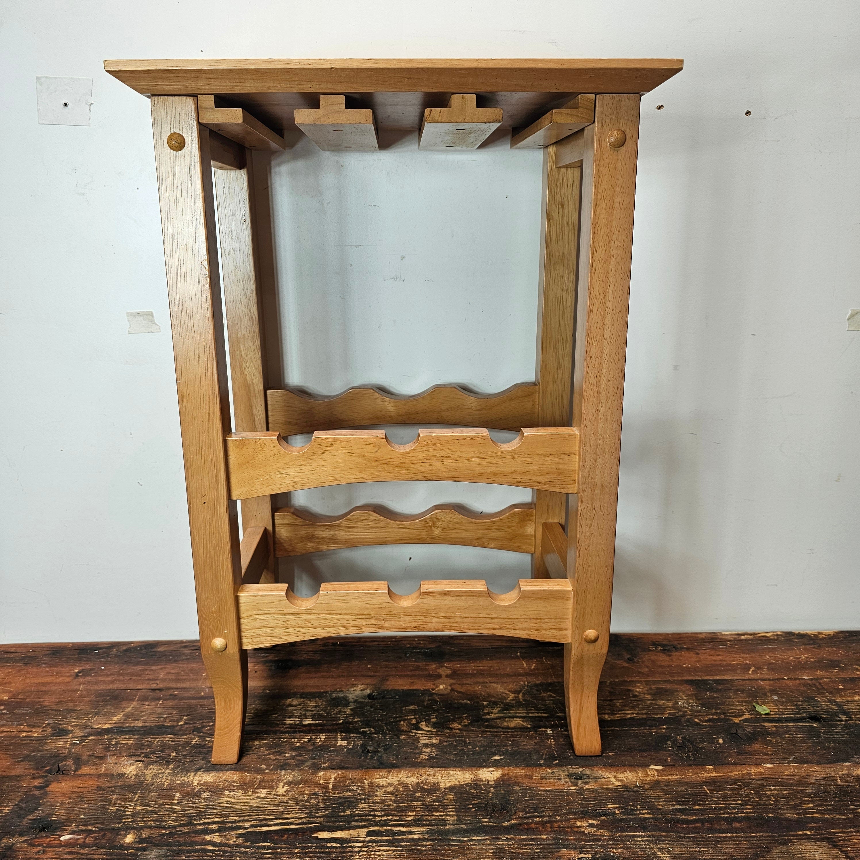 Wood Wine Rack Stand with Glass Holder 16.5" L x 11" W x 24" H