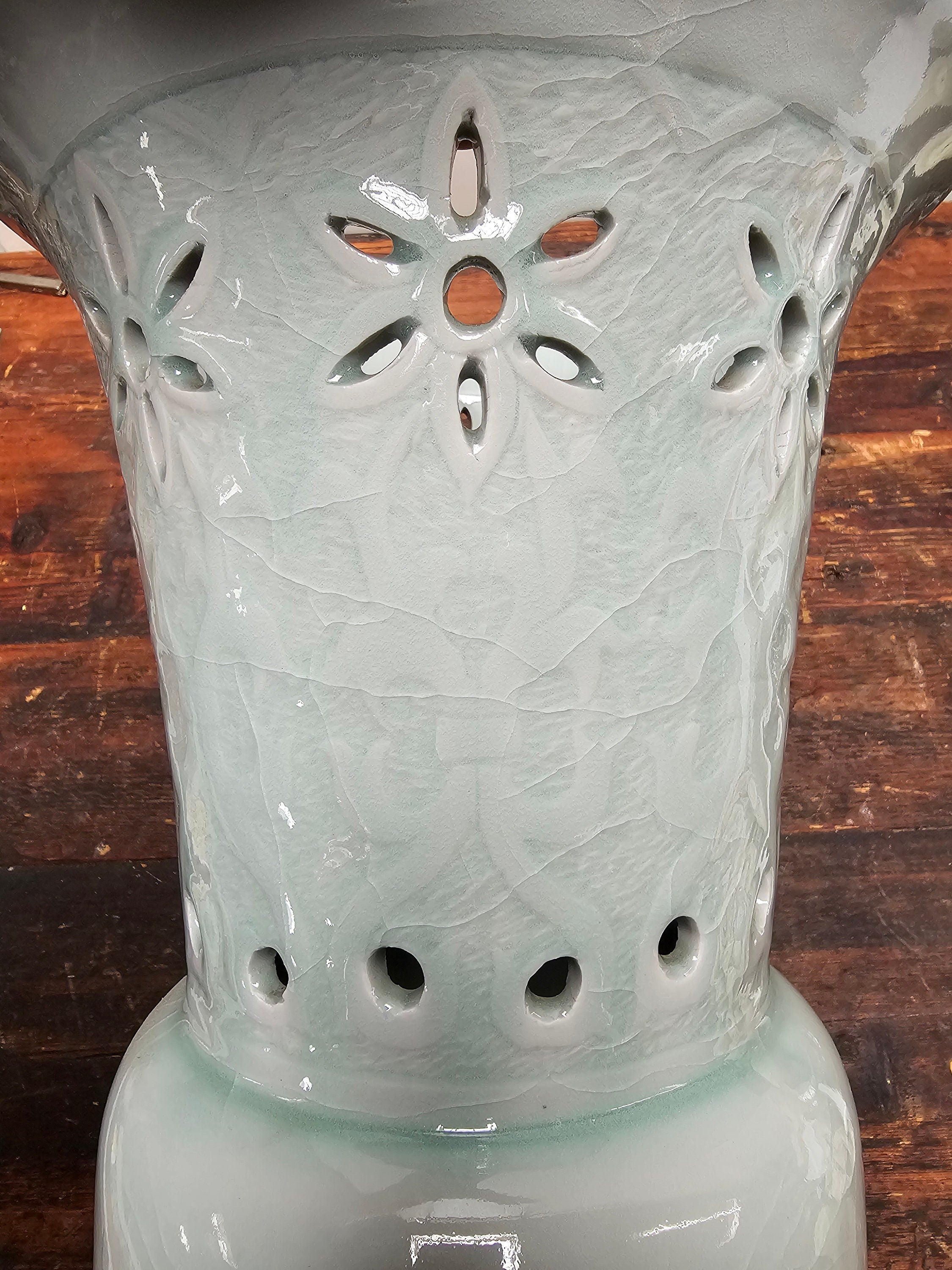 Chinese Gu Beaker Style Celadon Vase Footed Flower Vase 19.75" H