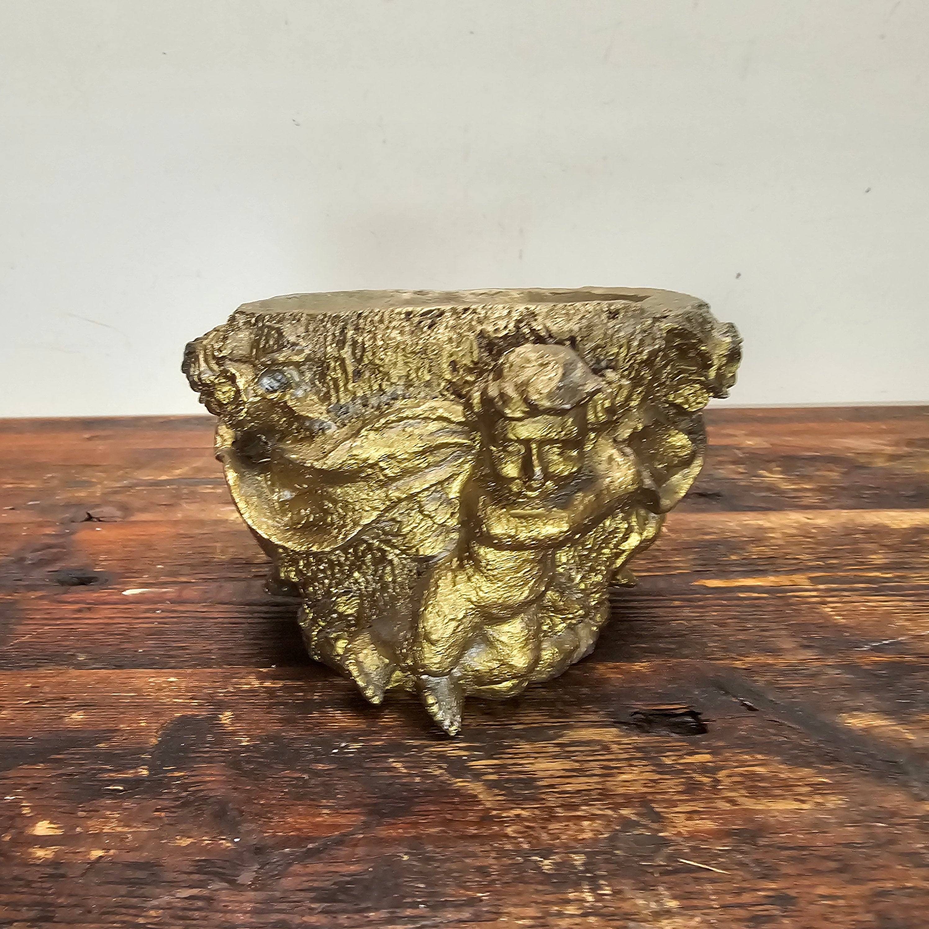 Vintage Gold Cherubs Candle Holder Planter Trinket 7" Dia x 4.5" H