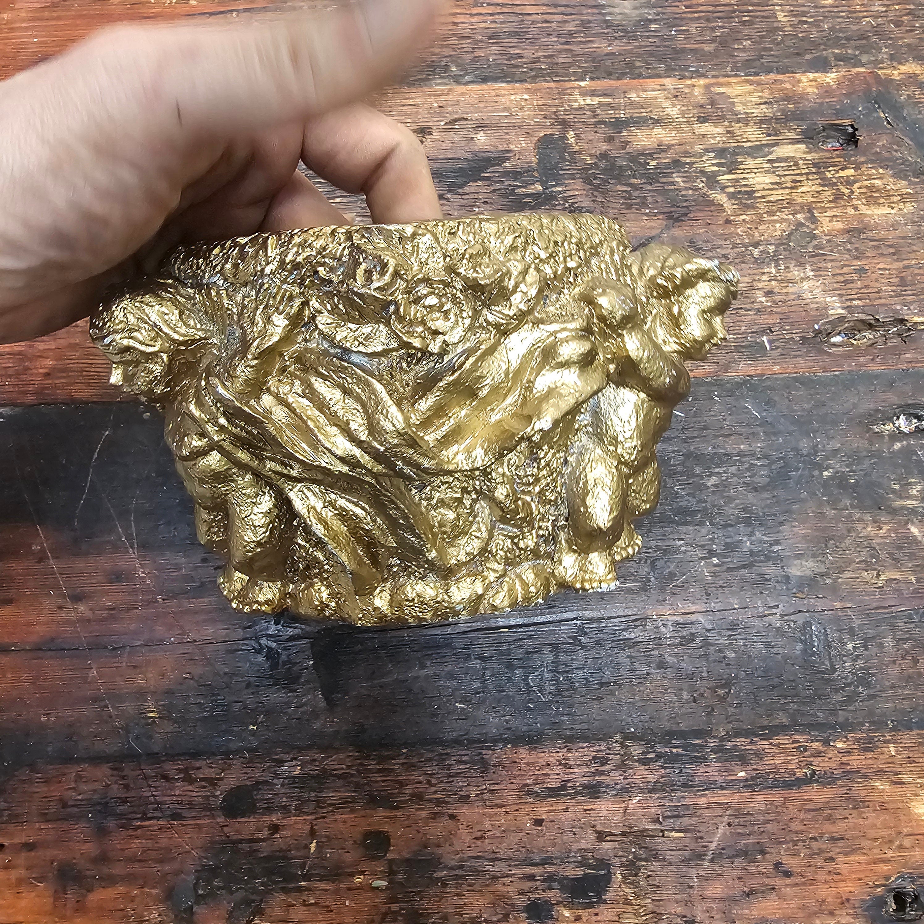 Vintage Gold Cherubs Candle Holder Planter Trinket 7" Dia x 4.5" H