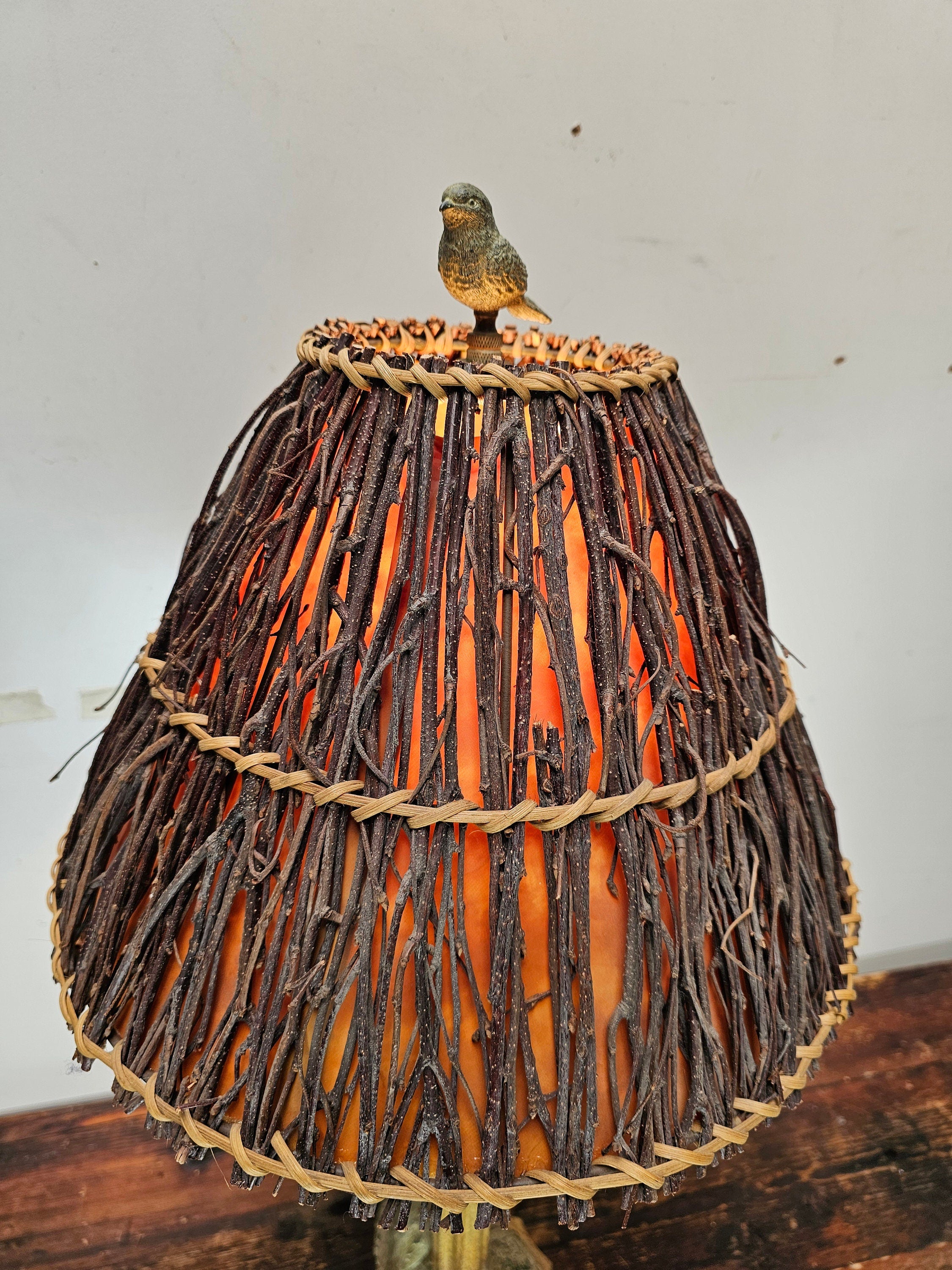 Birds Gathering Tall Lamp With Woven Twig Shade 28.5" H