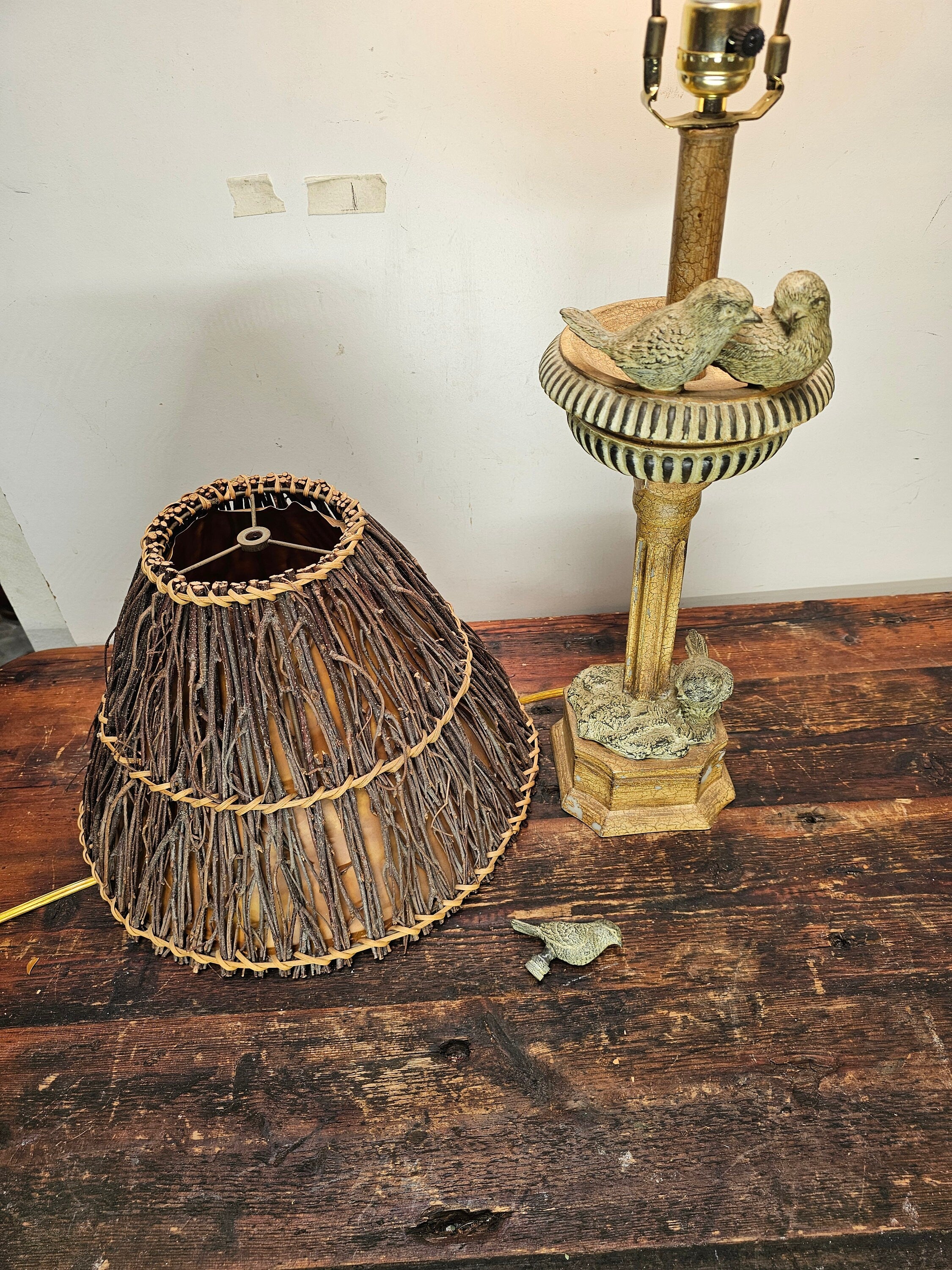 Birds Gathering Tall Lamp With Woven Twig Shade 28.5" H