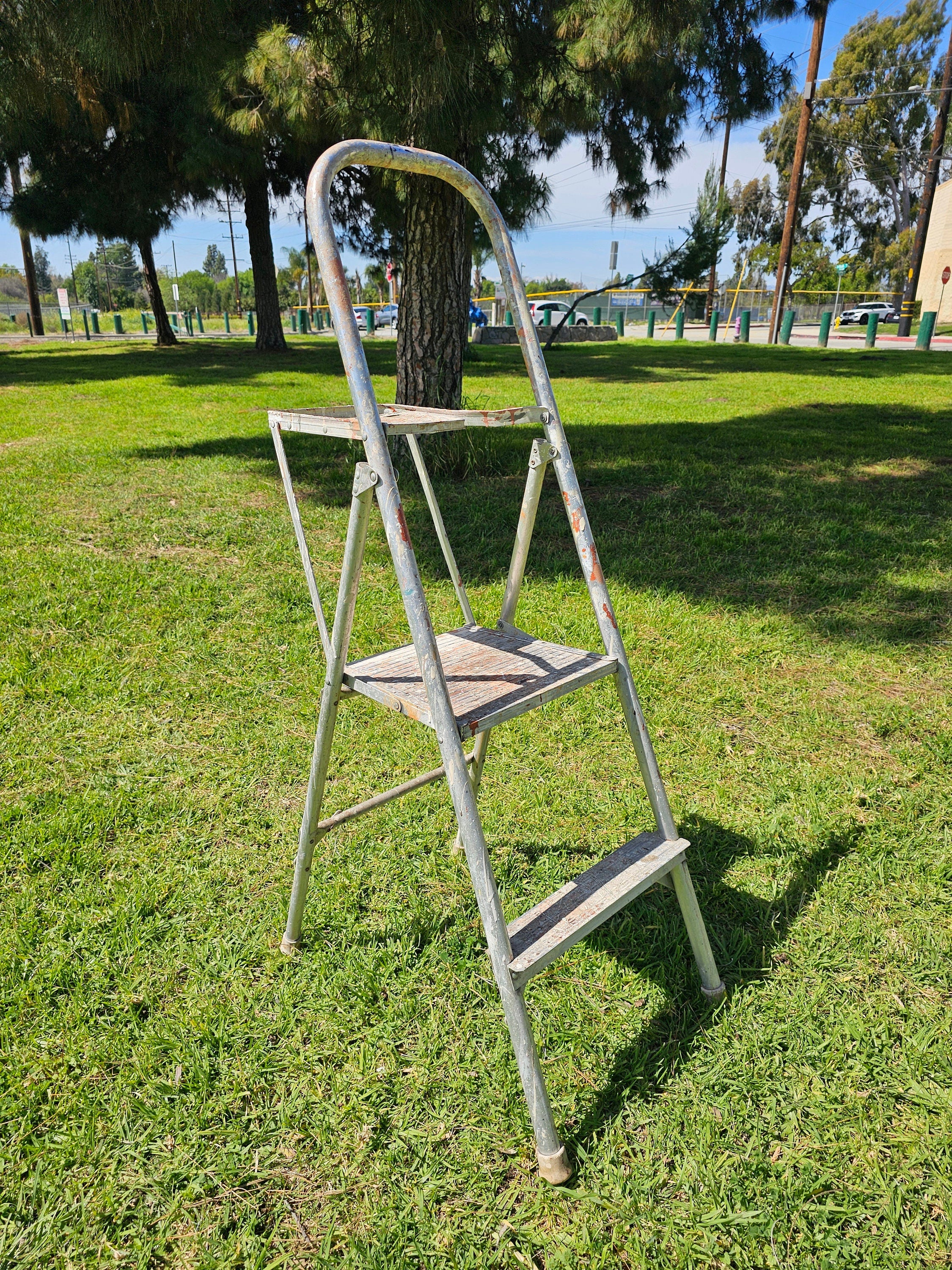 Vintage 2-Step Household Aluminum Ladder Folding 50.5" H