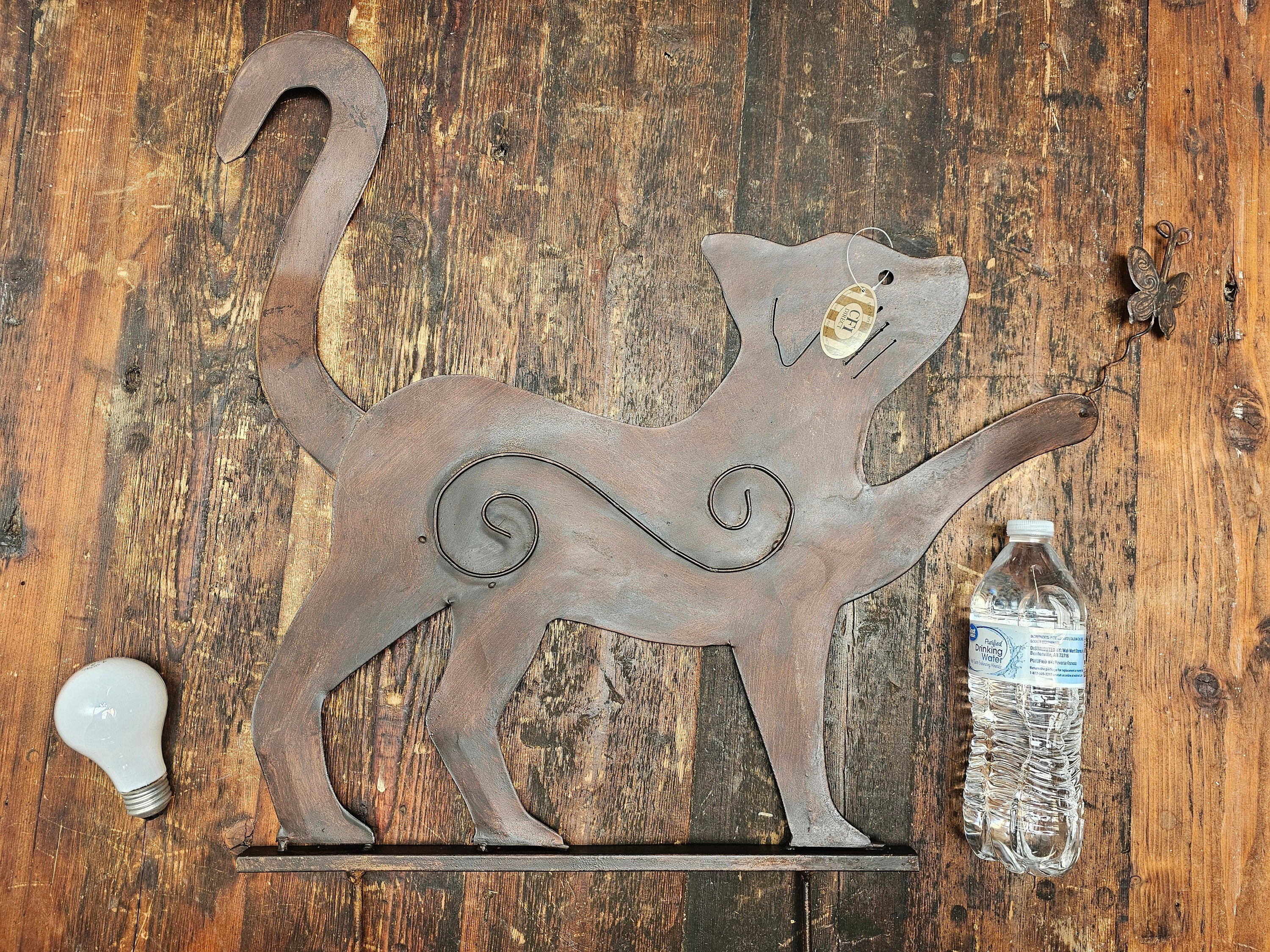 Large Rusty Metal Cats Playing With Butterflies (Set of 2) Free U.S. Shipping