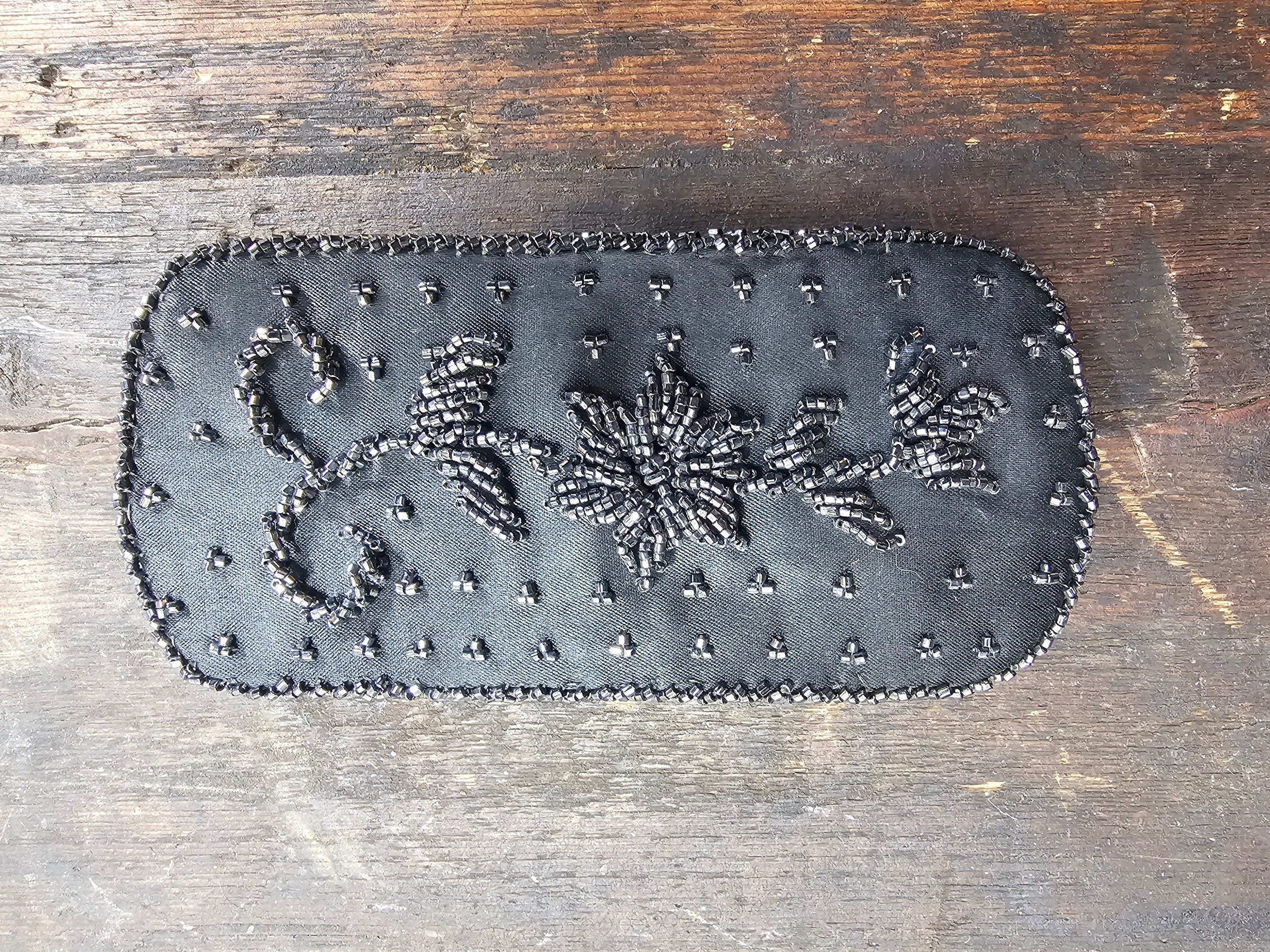 Black Beaded Coin Purse Wallet & Glasses Case Set