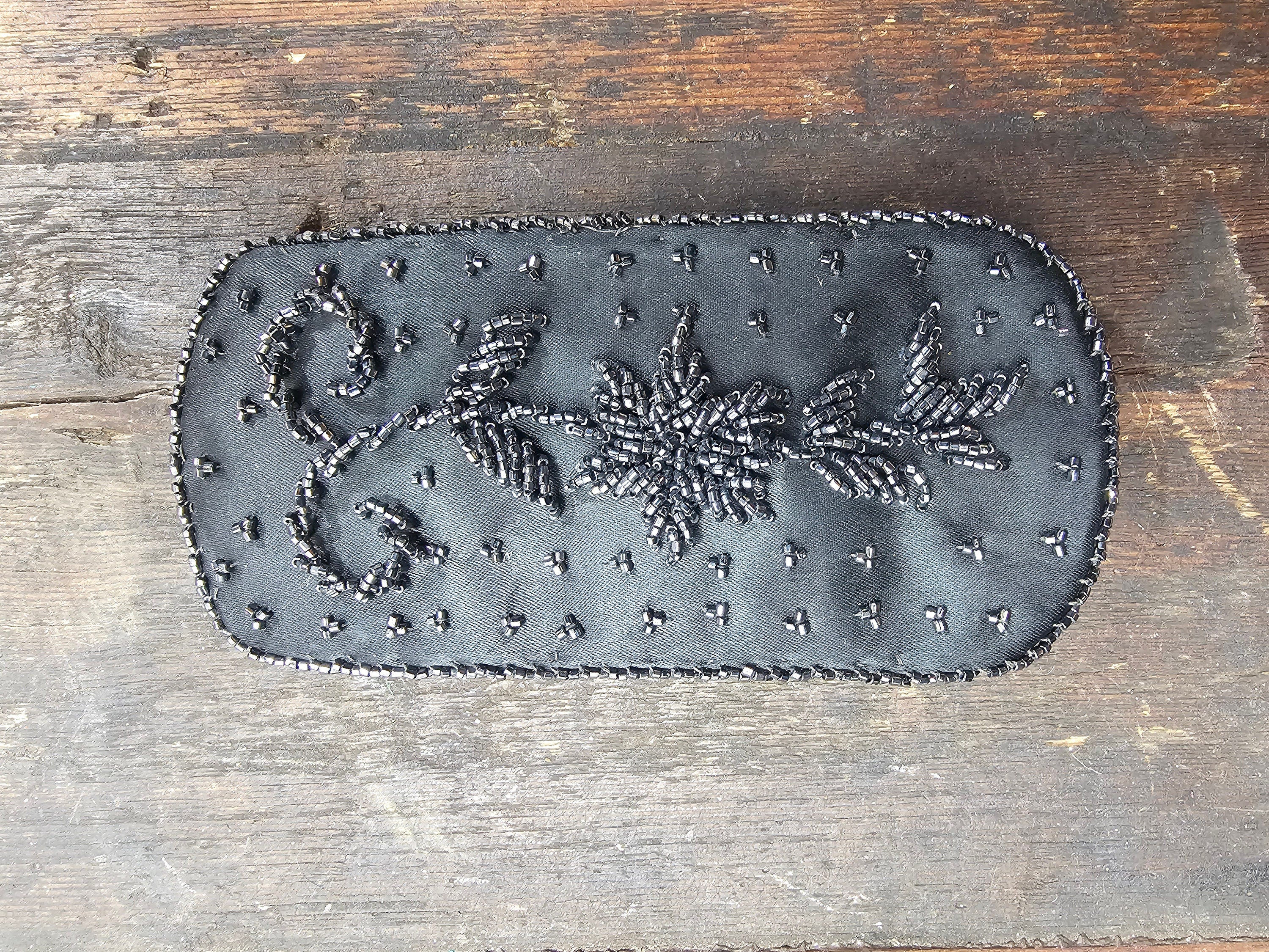 Black Beaded Coin Purse Wallet & Glasses Case Set