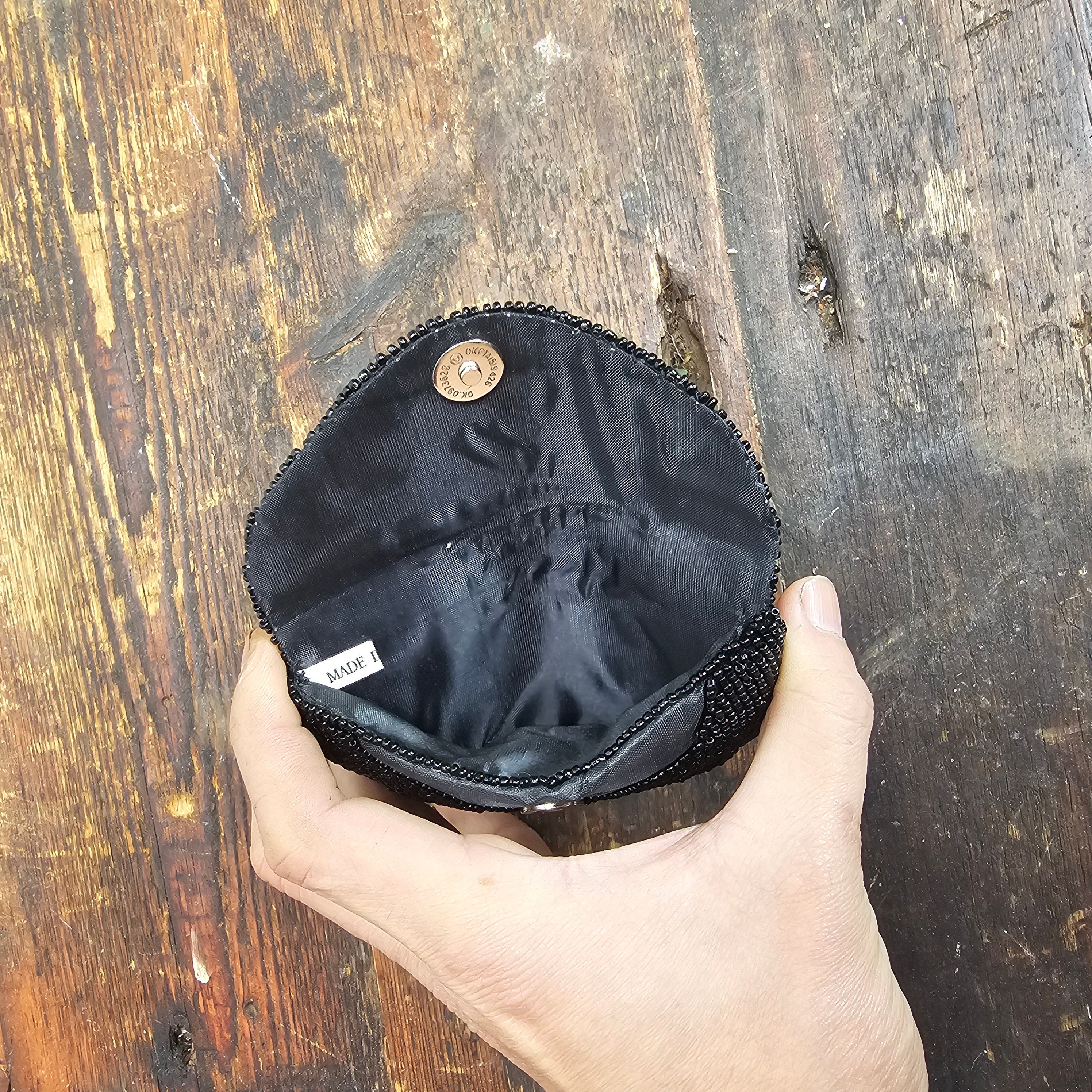 Black Beaded Coin Purse Wallet & Glasses Case Set