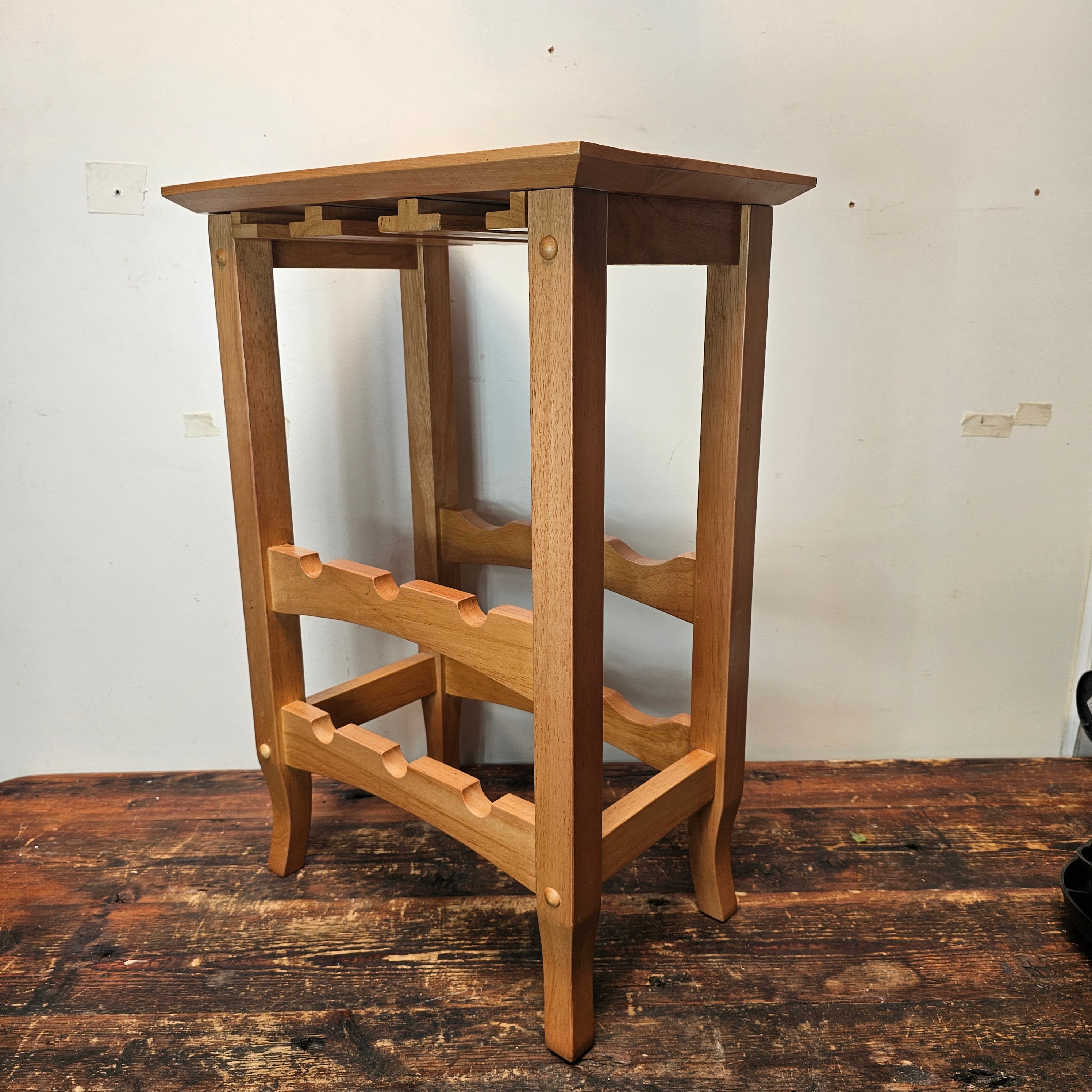 Wood Wine Rack Stand with Glass Holder 16.5" L x 11" W x 24" H