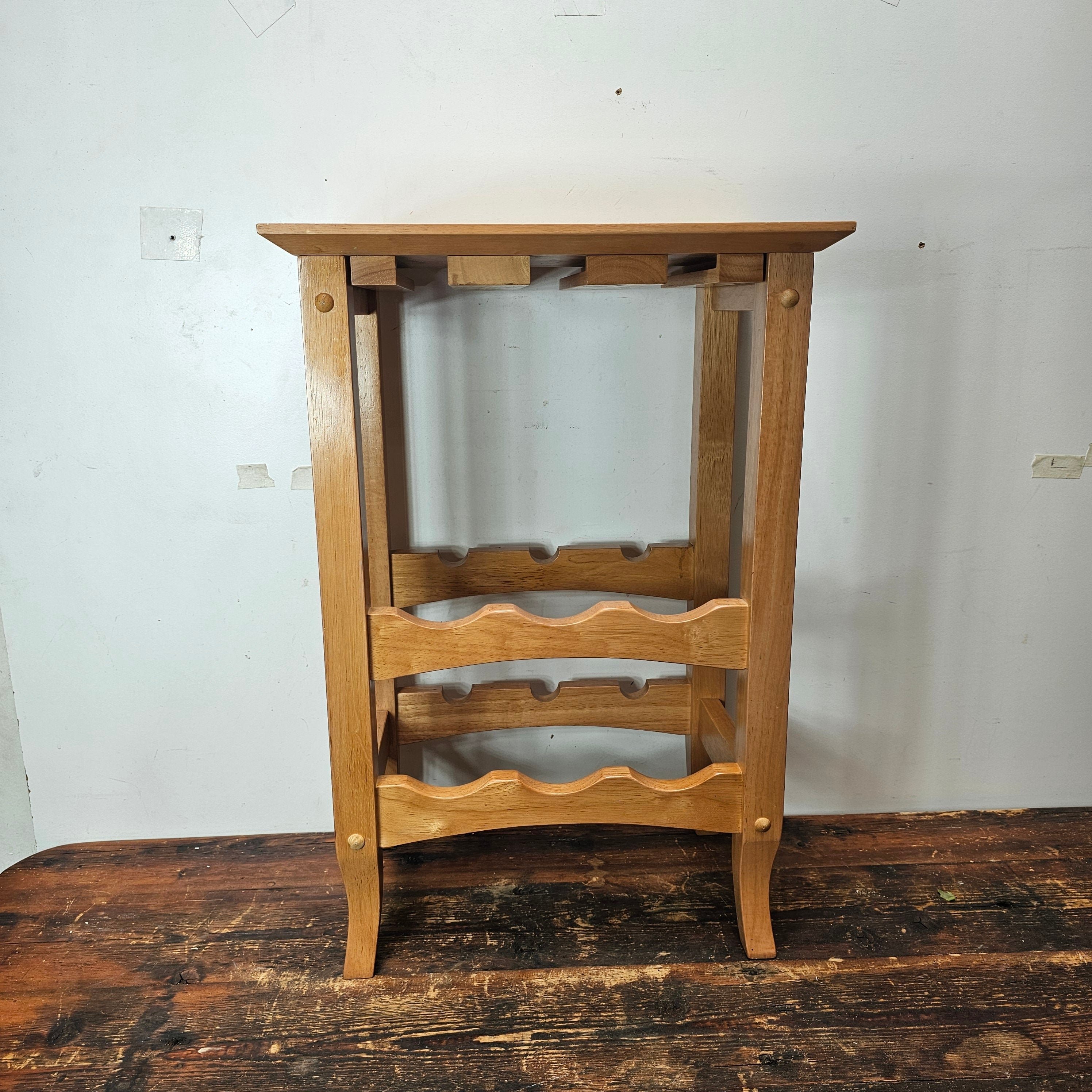 Wood Wine Rack Stand with Glass Holder 16.5" L x 11" W x 24" H