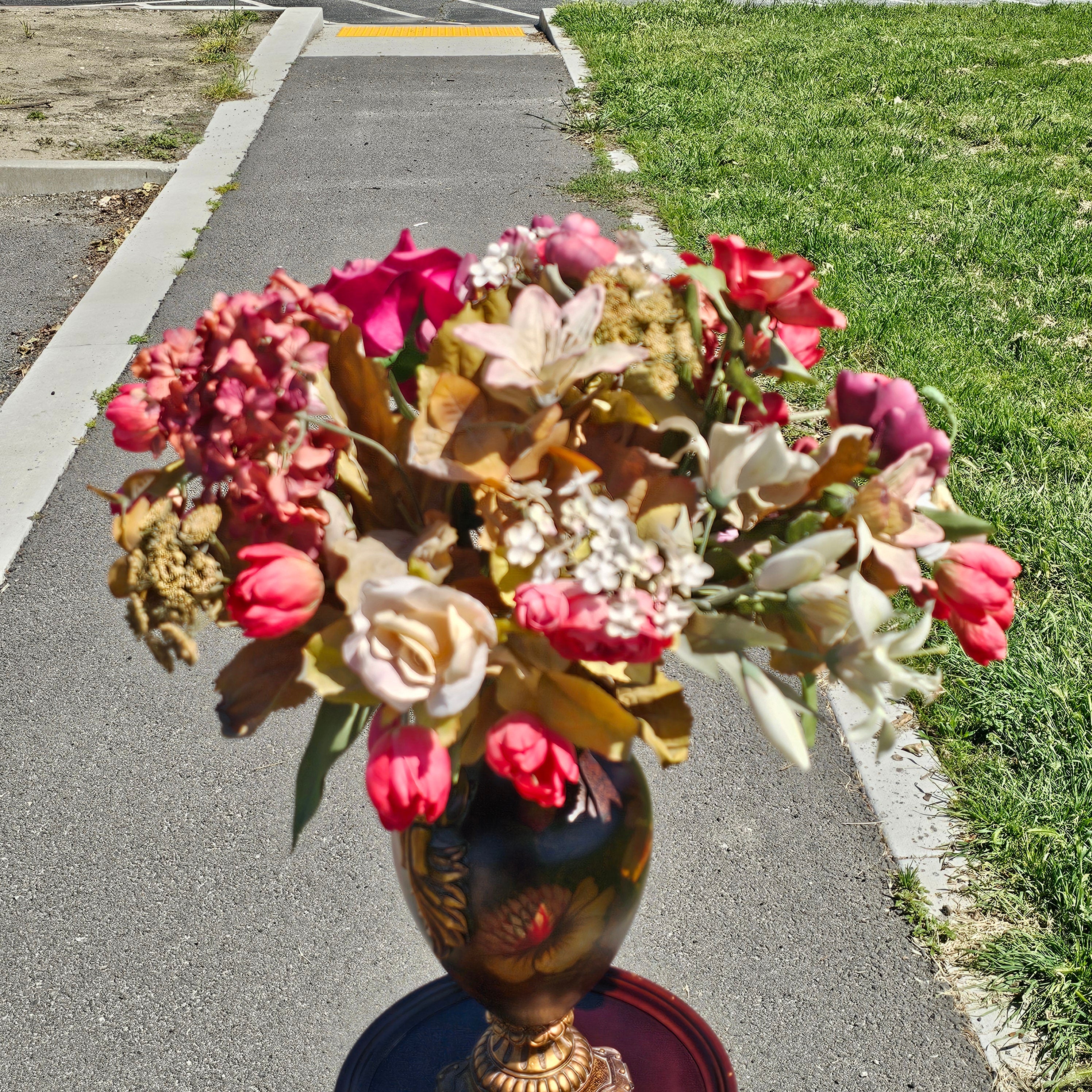 Resin Vase + Artificial Flowers Home Decor