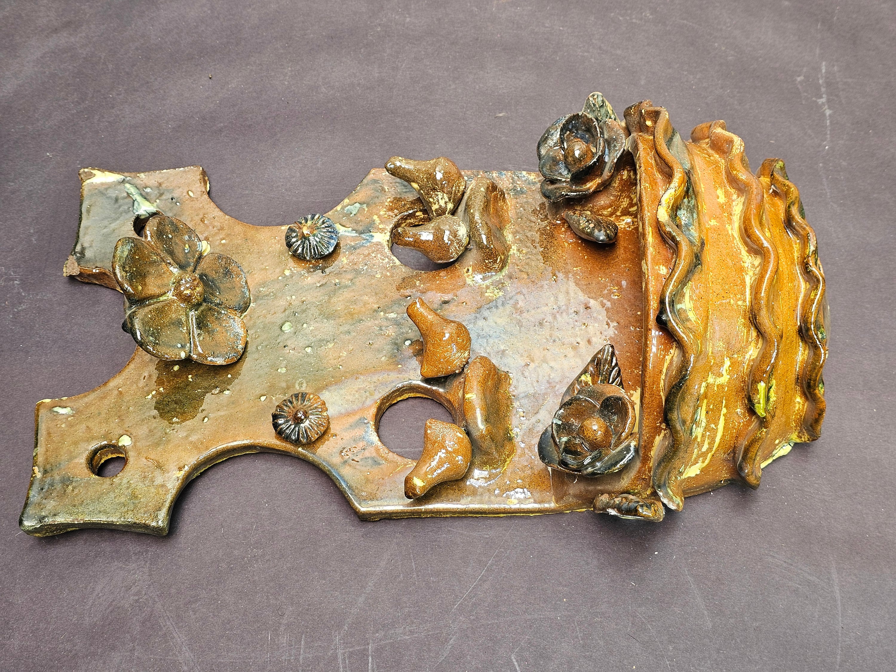 Vintage Mexican Tree of Life Pottery Metepec Wall Planter 16"H x 10"W x 5"D