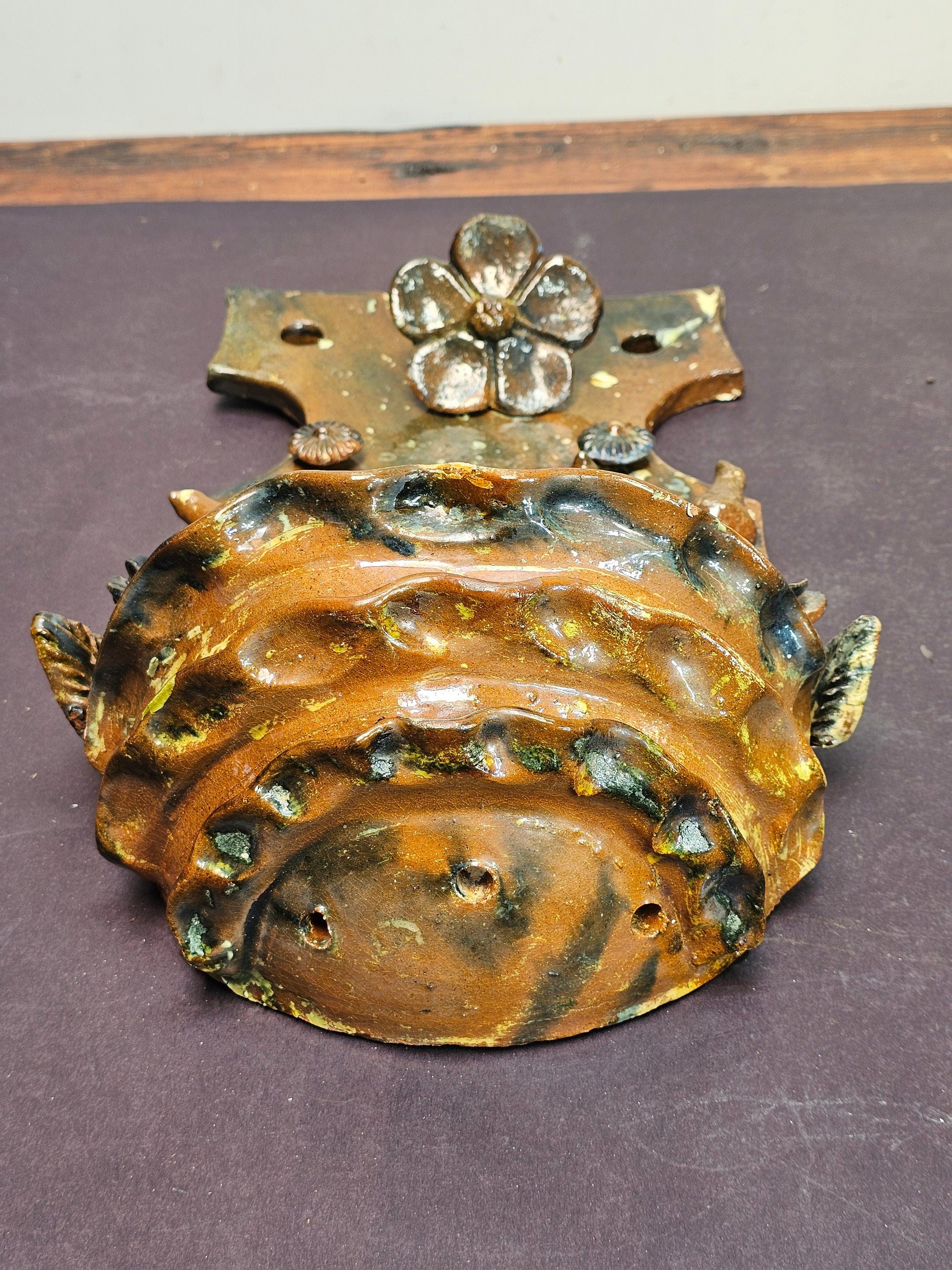 Vintage Mexican Tree of Life Pottery Metepec Wall Planter 16"H x 10"W x 5"D