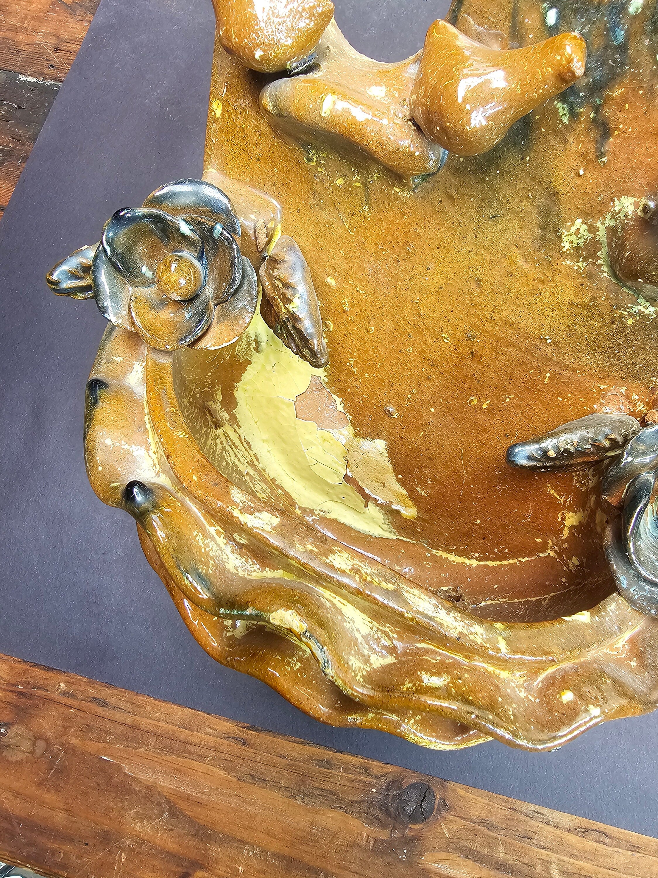 Vintage Mexican Tree of Life Pottery Metepec Wall Planter 16"H x 10"W x 5"D