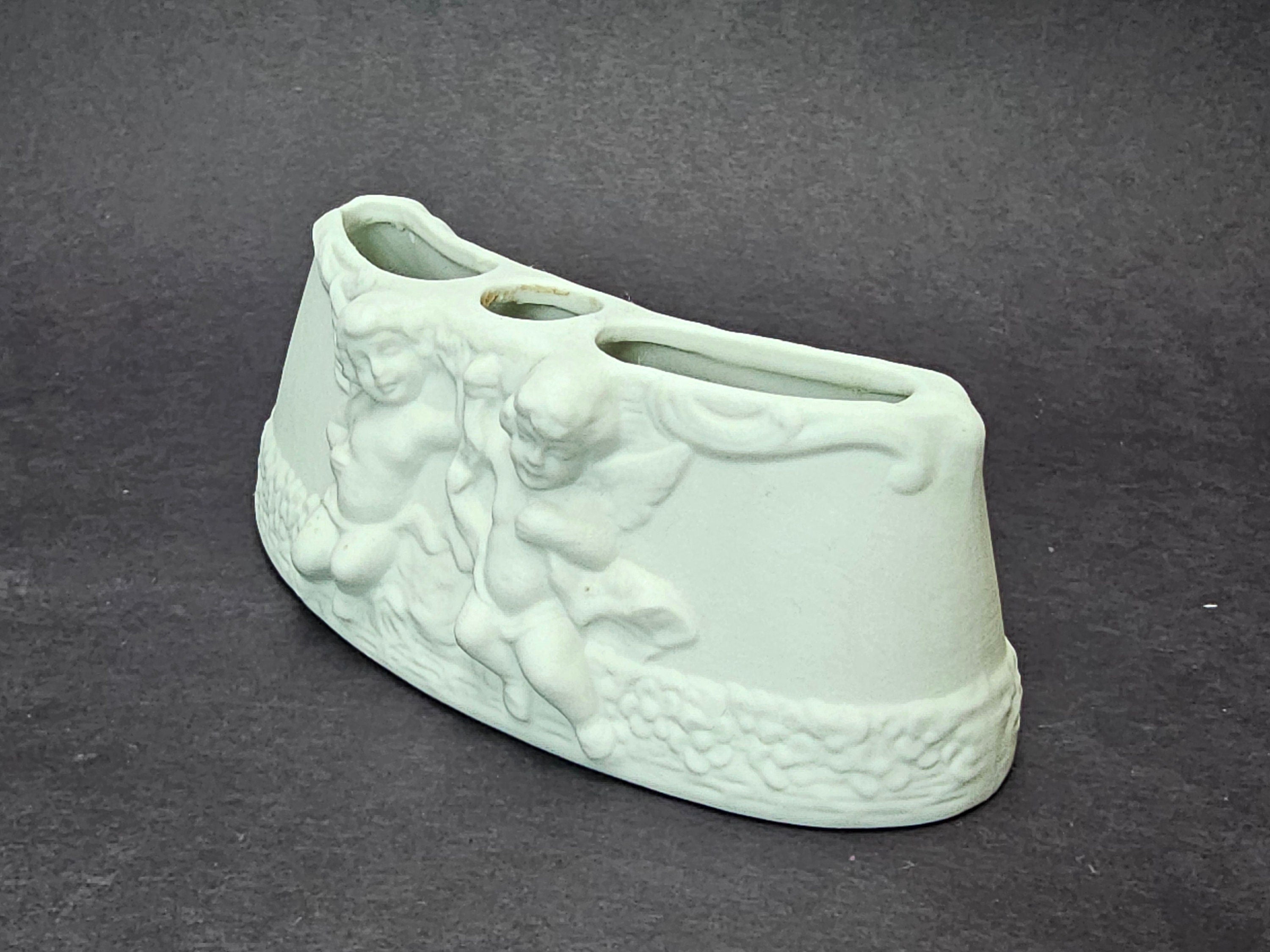 Vintage Dresden White Porcelain Cherub Flower Frog Candle Holder Centerpiece