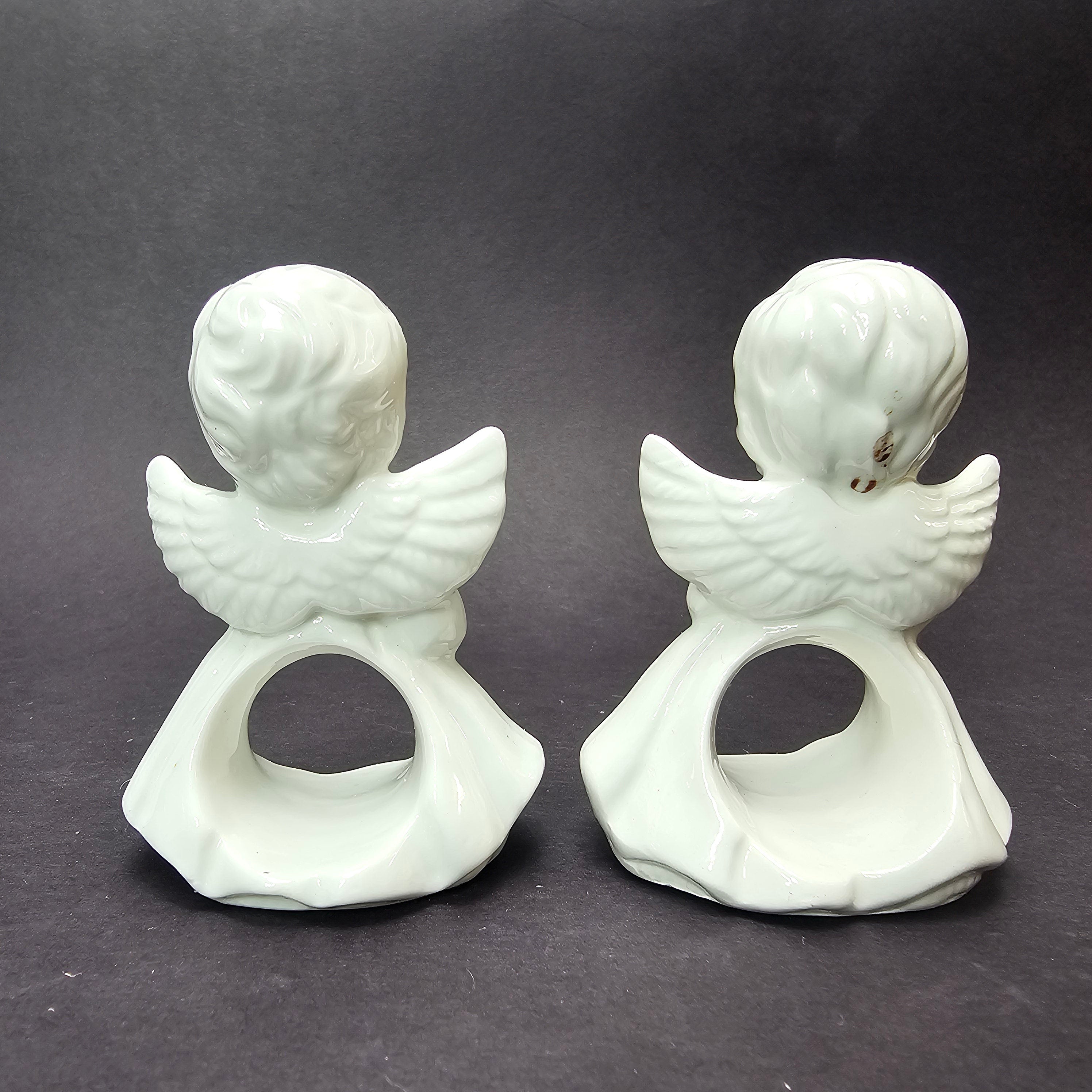 Set of 2 Ceramic Angel Napkin Holders Vintage 3.25" H