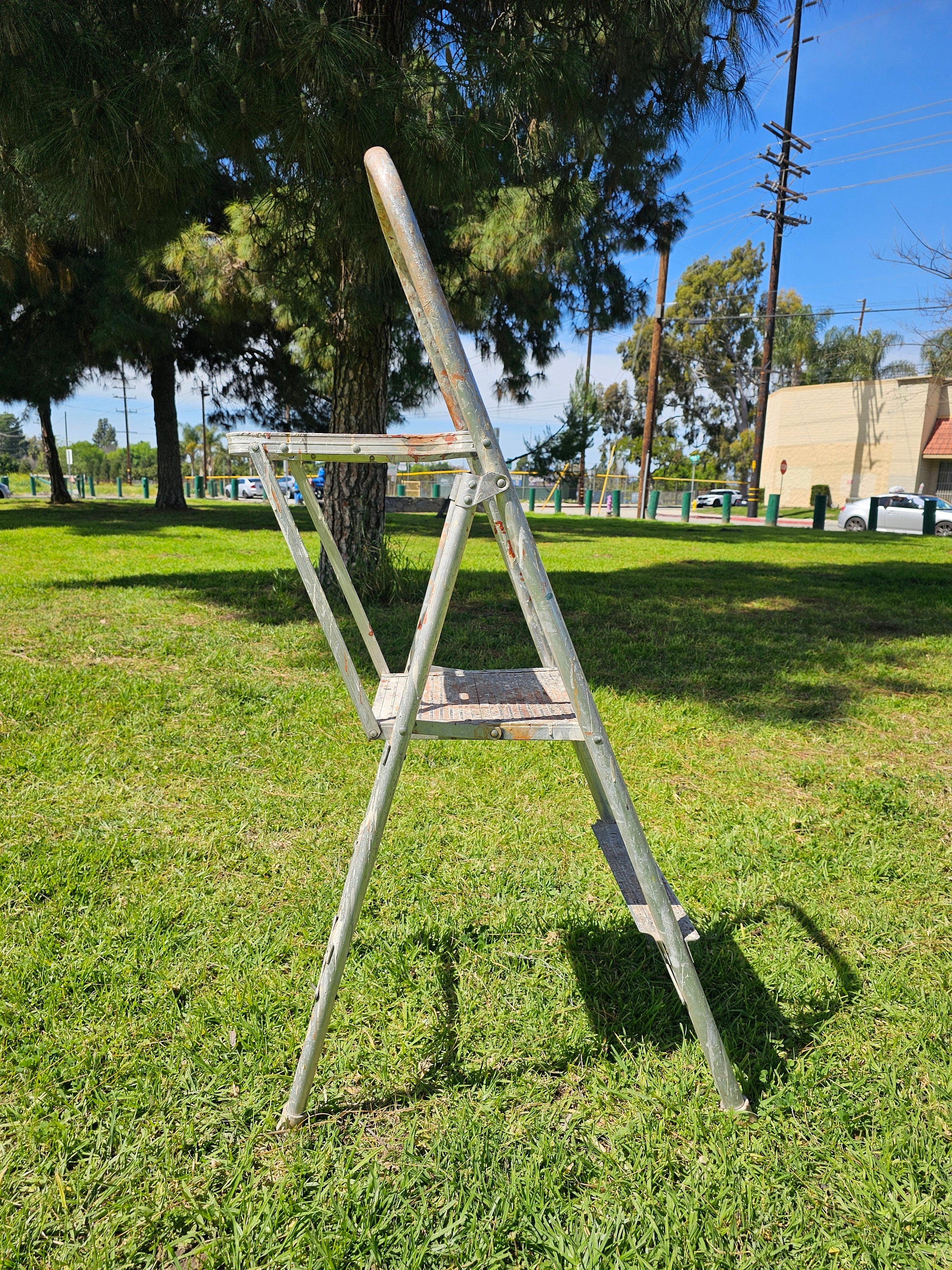 Vintage 2-Step Household Aluminum Ladder Folding 50.5" H