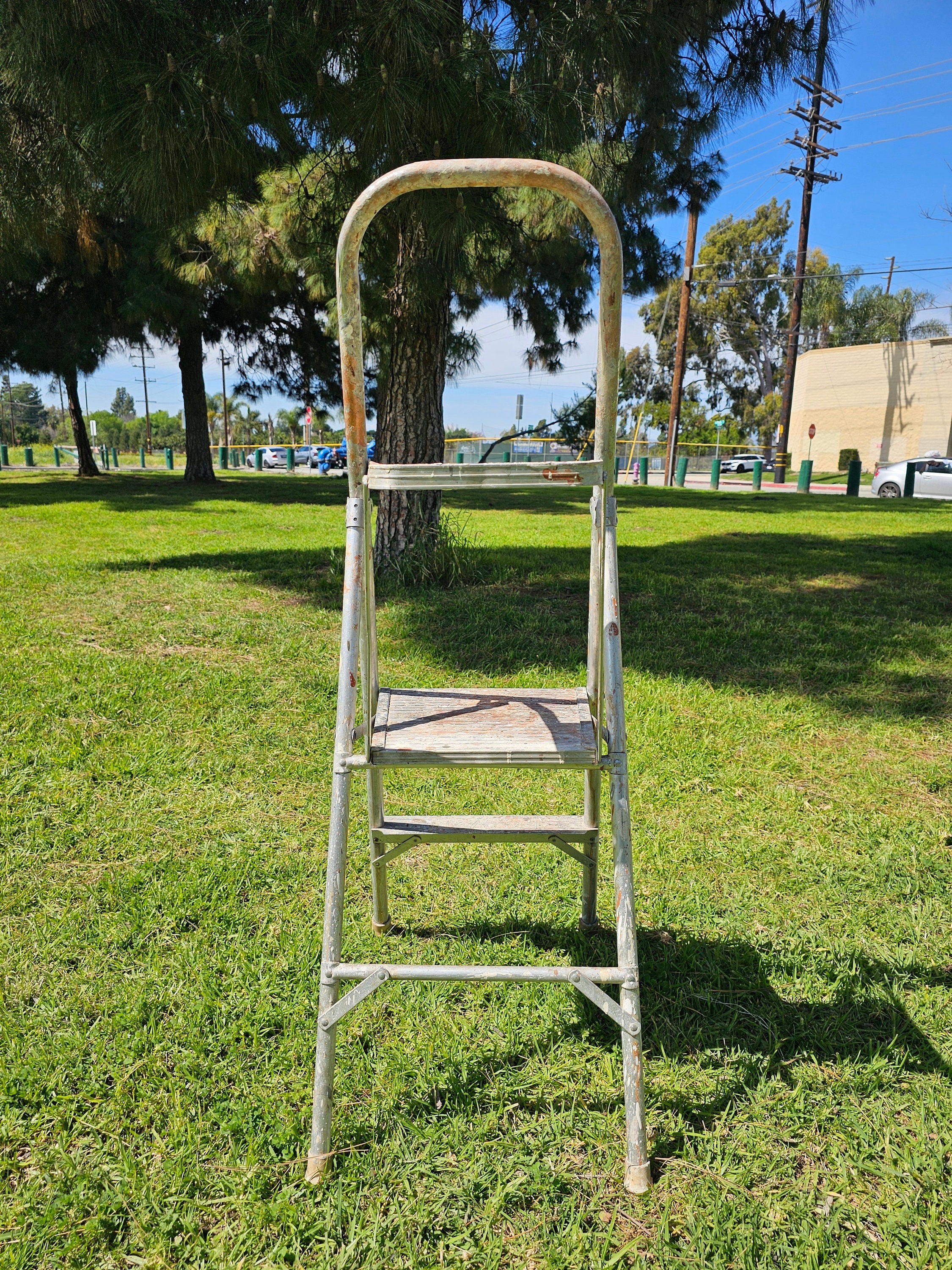 Vintage 2-Step Household Aluminum Ladder Folding 50.5" H