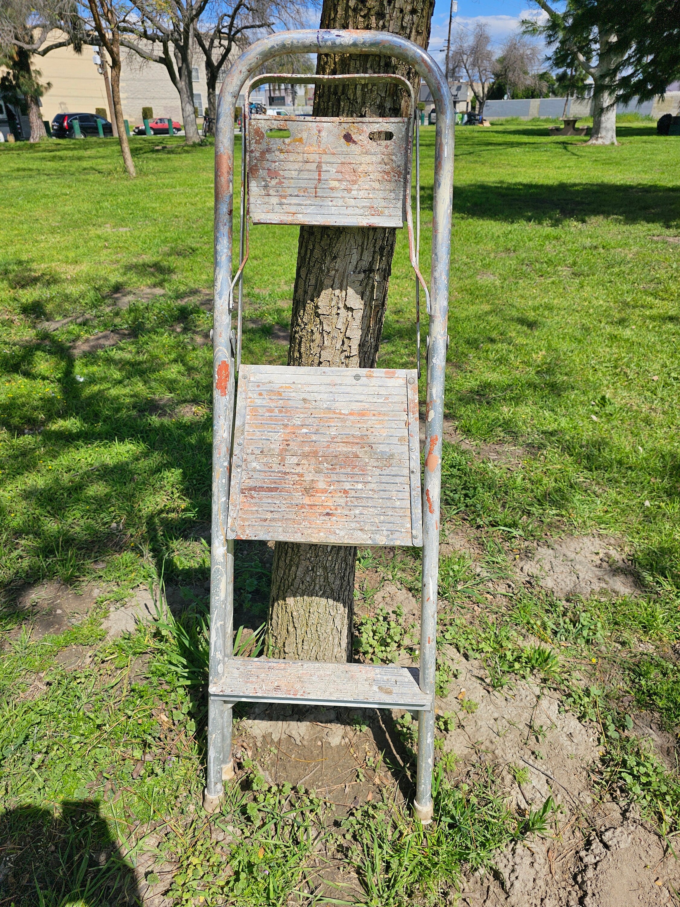 Vintage 2-Step Household Aluminum Ladder Folding 50.5" H