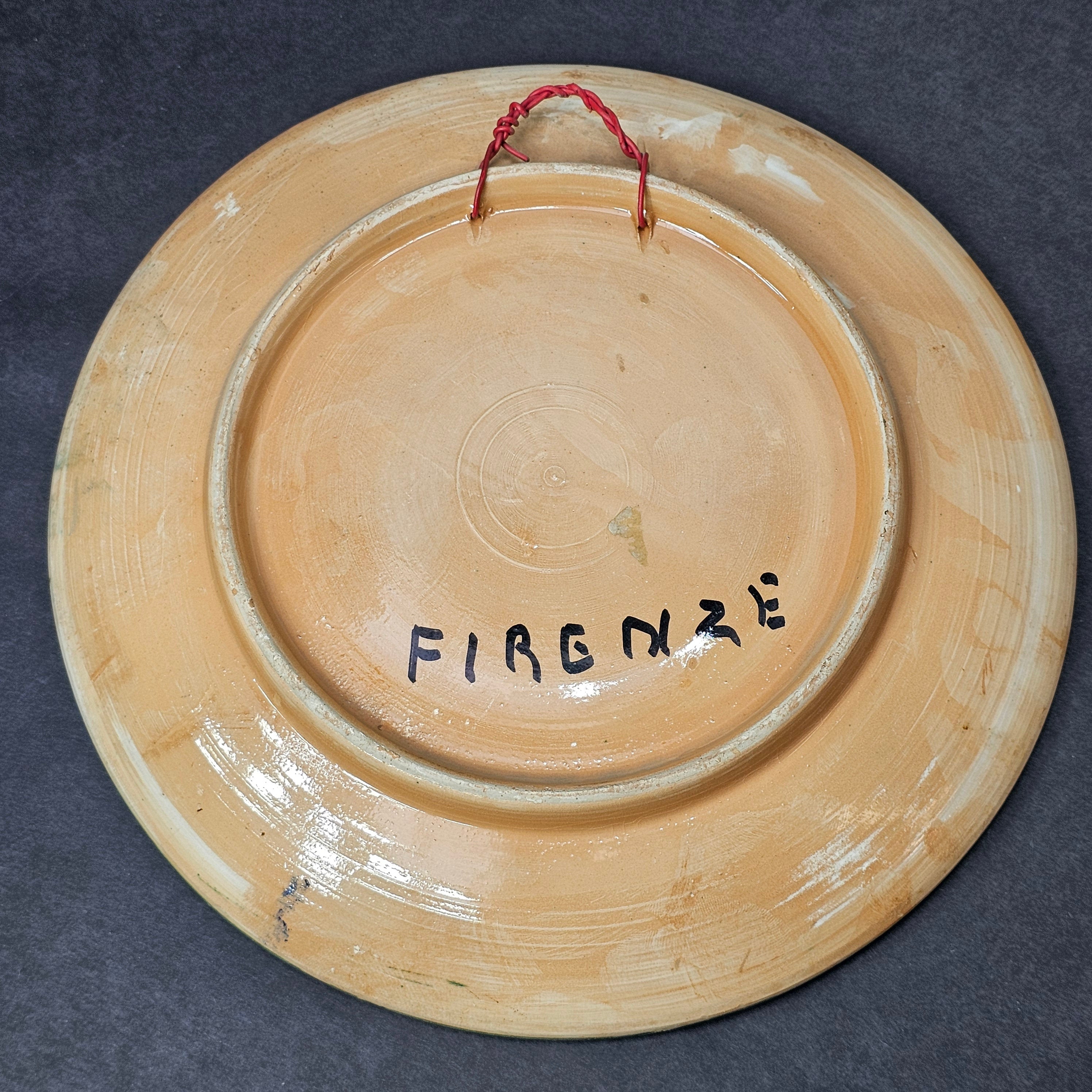 Firenze Pottery Plate Engraved Floral Wall Hanging Decor Italy 10.75"