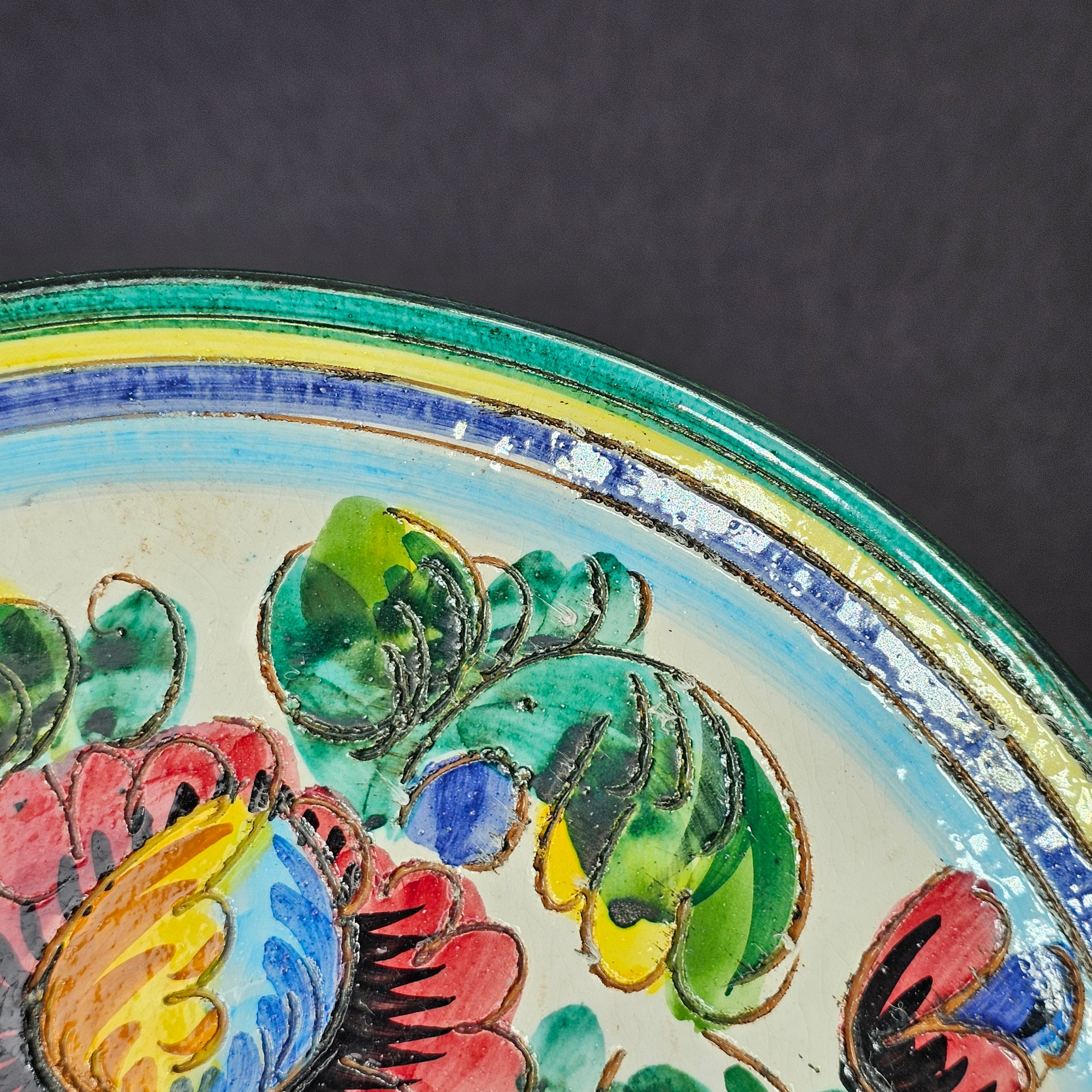 Firenze Pottery Plate Engraved Floral Wall Hanging Decor Italy 10.75"