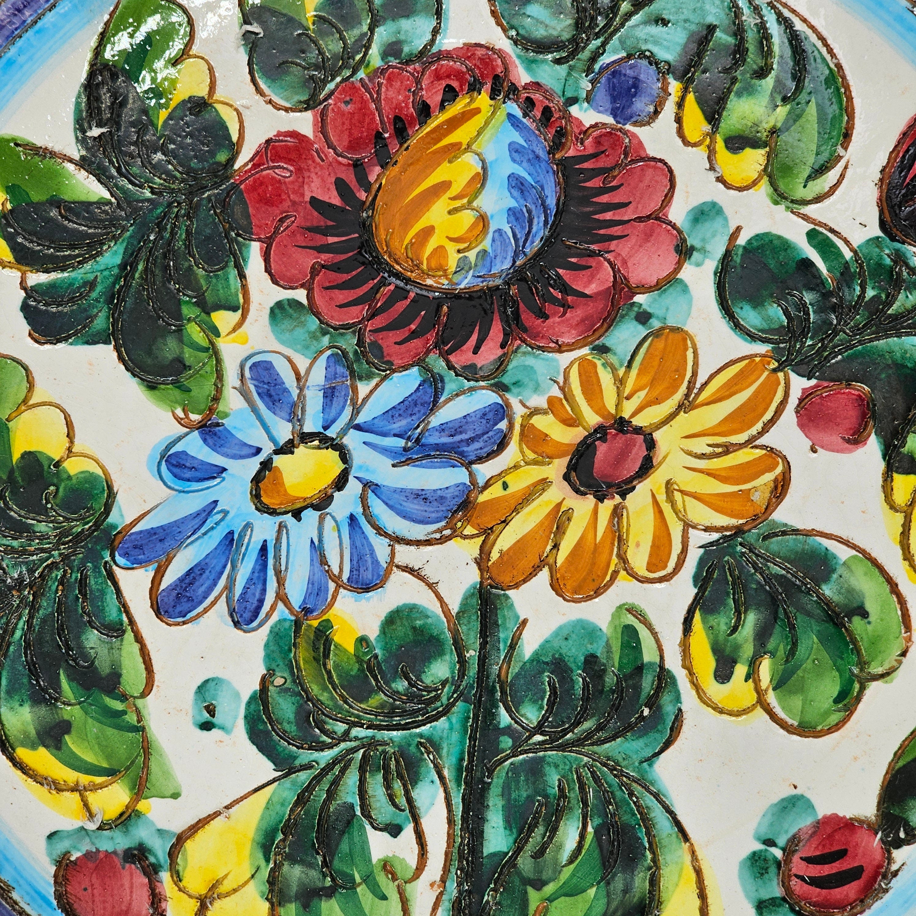 Firenze Pottery Plate Engraved Floral Wall Hanging Decor Italy 10.75"